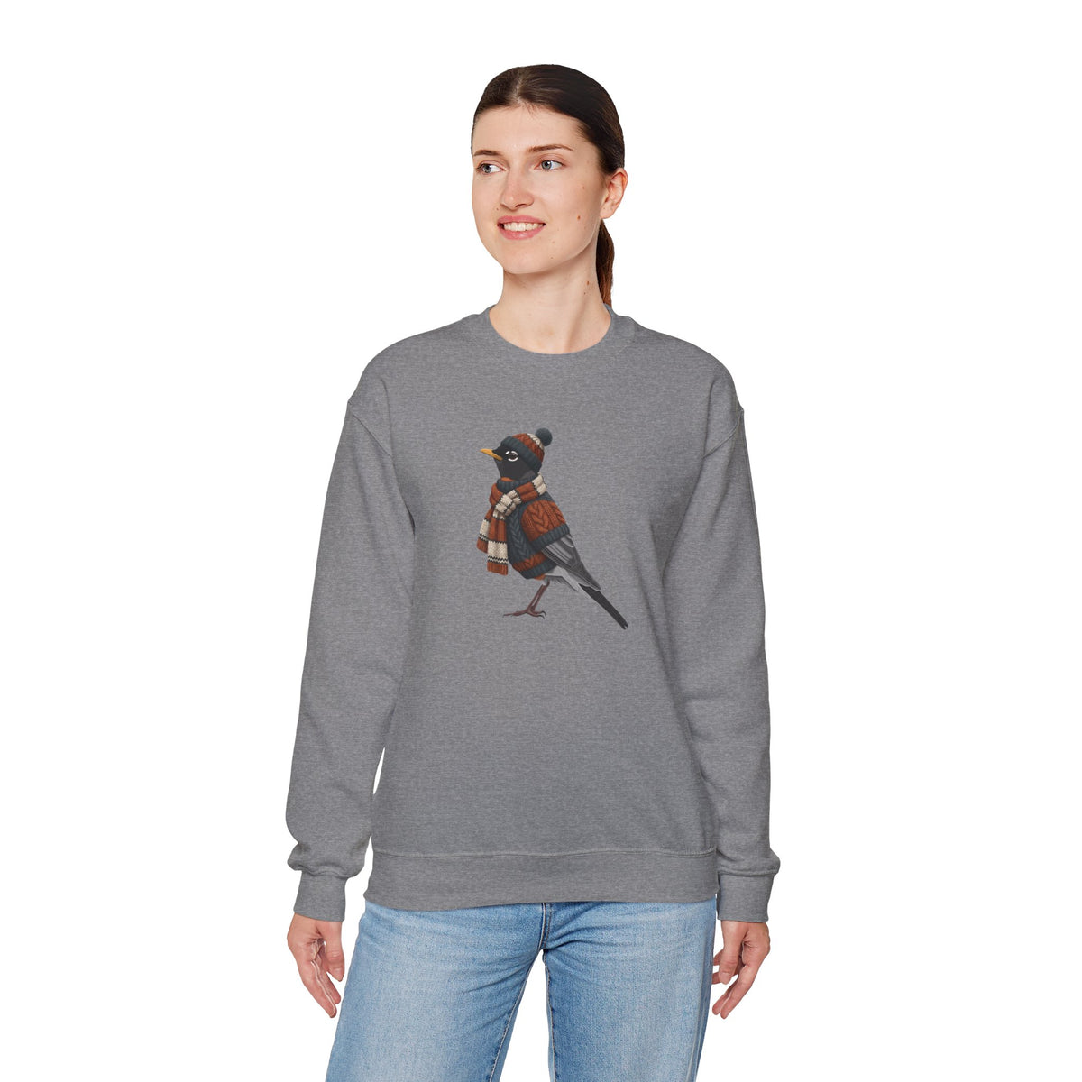 American Robin Winter Sweatshirt | Bird Watcher Crewneck | Unisex Songbirds Wearing Knit Gift for Bird Lovers