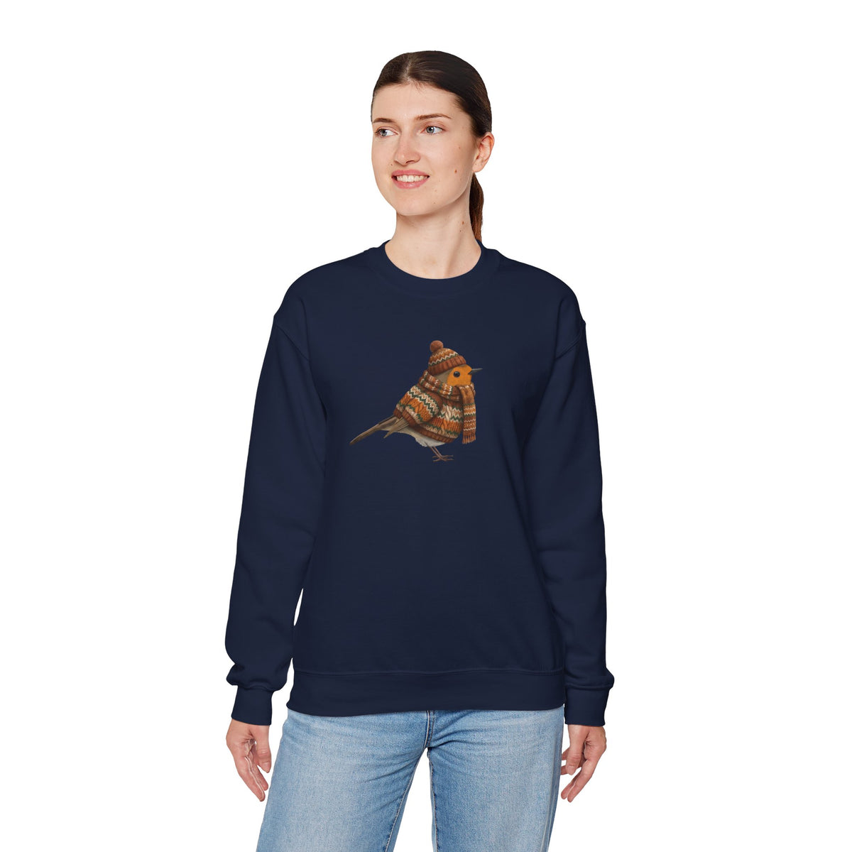 Robin Winter Sweatshirt | Bird Watcher Crewneck | Unisex Songbirds Wearing Knit Gift for Bird Lovers