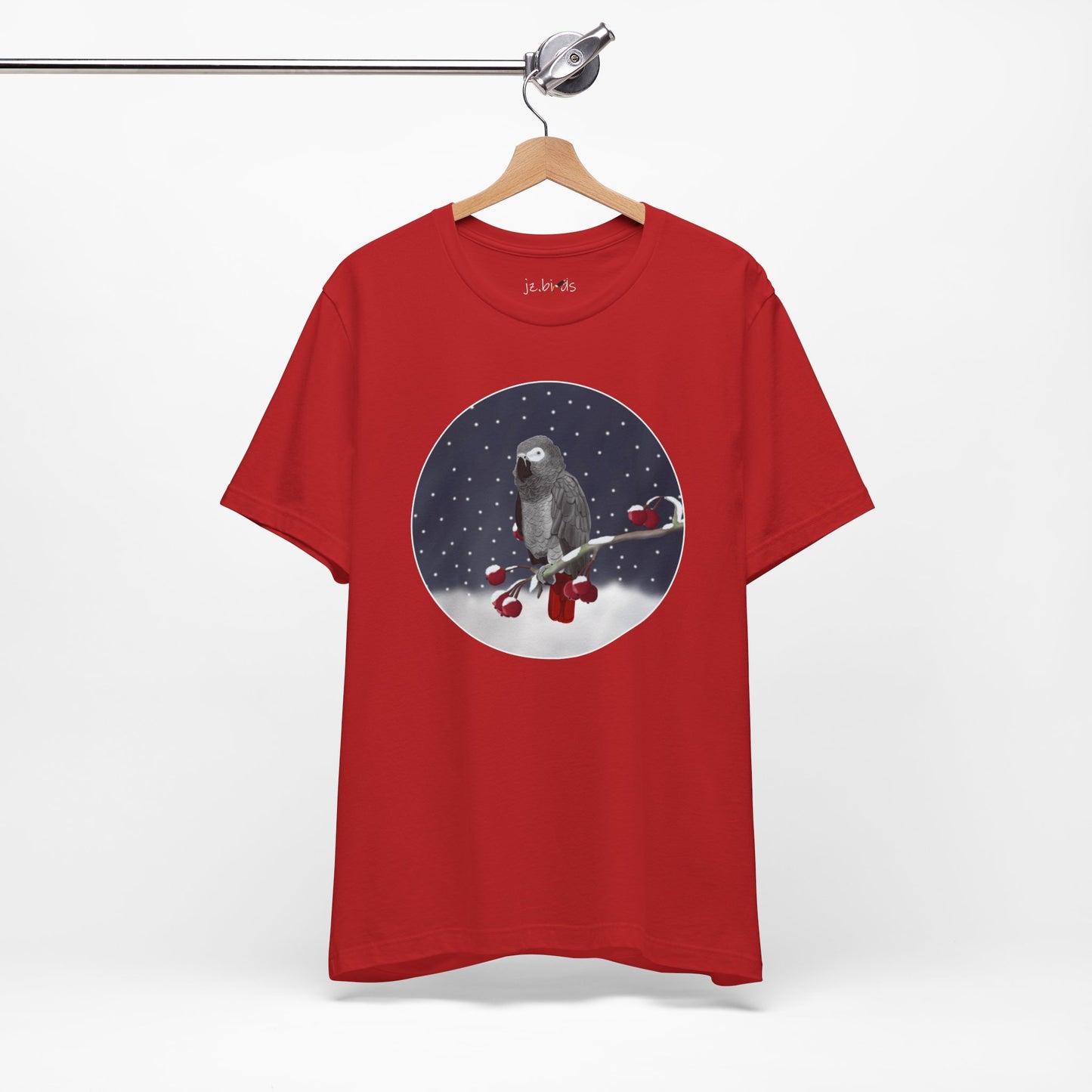Grey Parrot on a Winter Branch Birdwatcher Christmas Bird T-Shirt