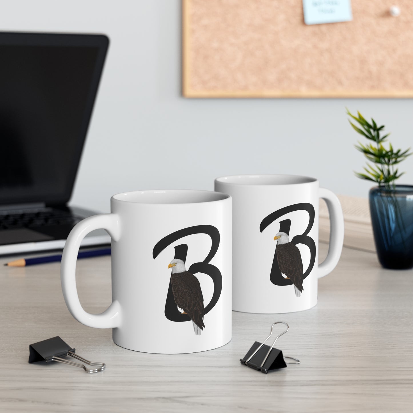 Bald Eagle Letter B Bird Ceramic Mug 11oz White