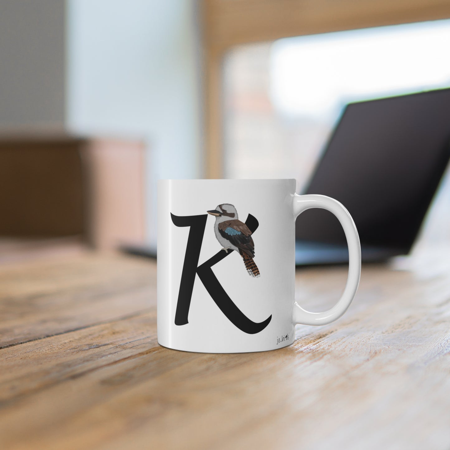Kookaburra Letter K Bird Ceramic Mug 11oz White