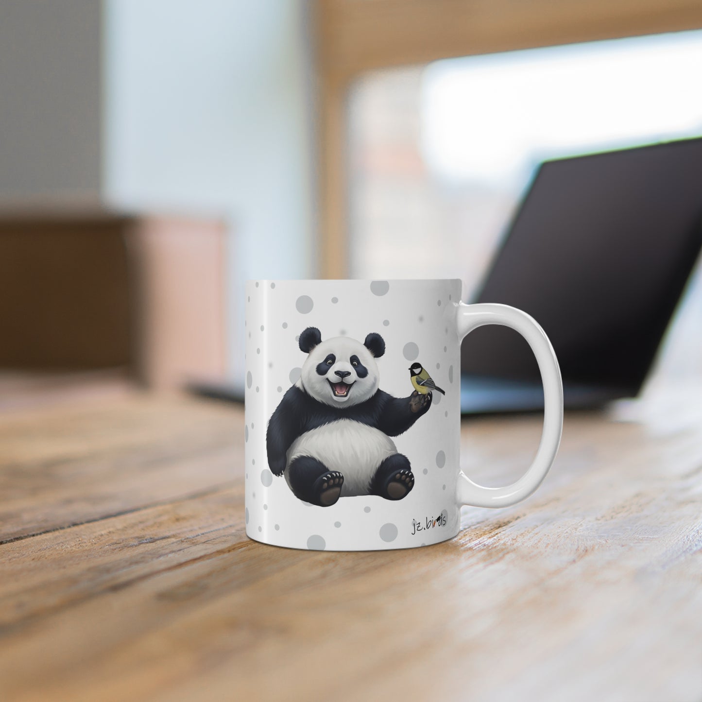 Panda Bear Mug with Chickadee for Animal Lovers & Bird Watchers 11oz