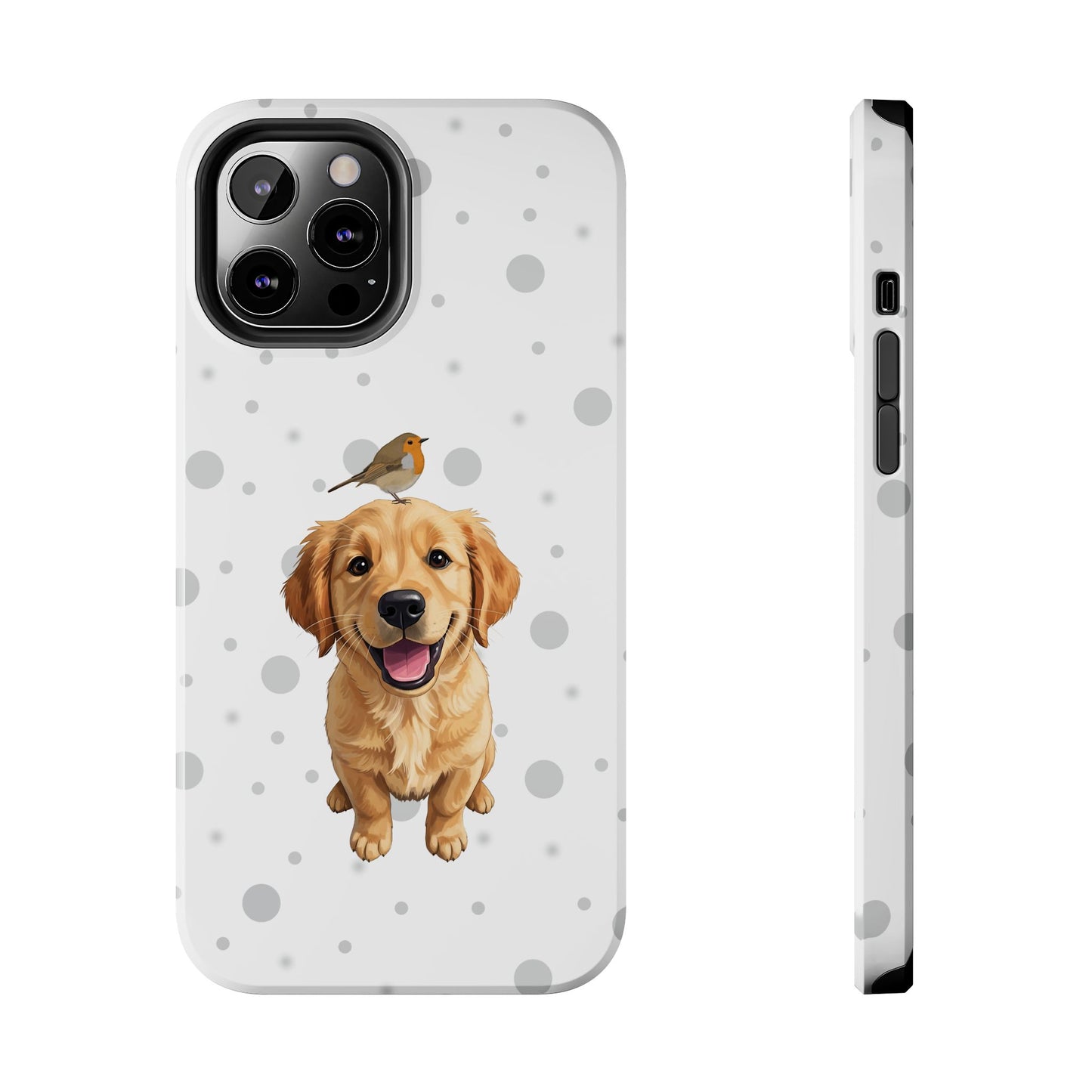 Cute Golden Retriever with European Robin Animal iPhone Case - Dual-Layer PC/TPU Protective Cover for iPhone