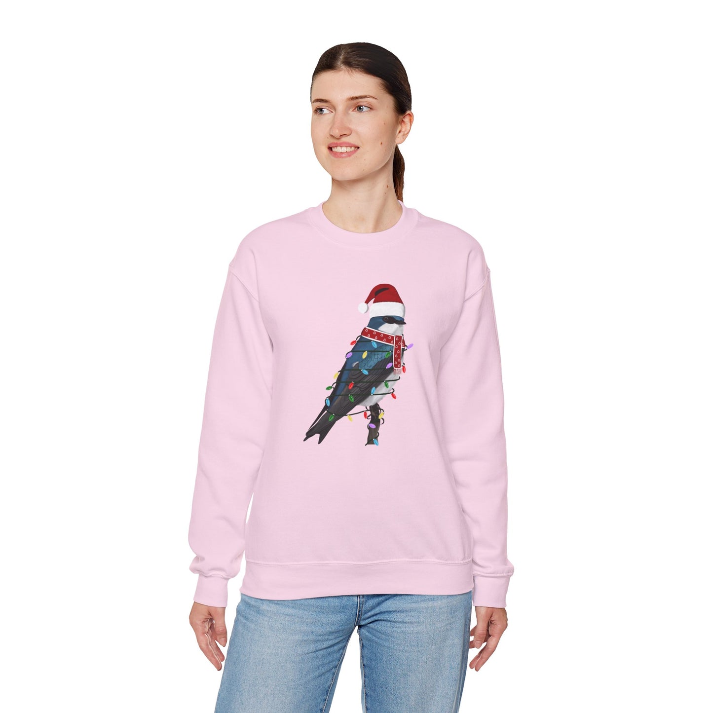 Tree Swallow with Fairy Lights Santa Claus Christmas Bird Sweatshirt