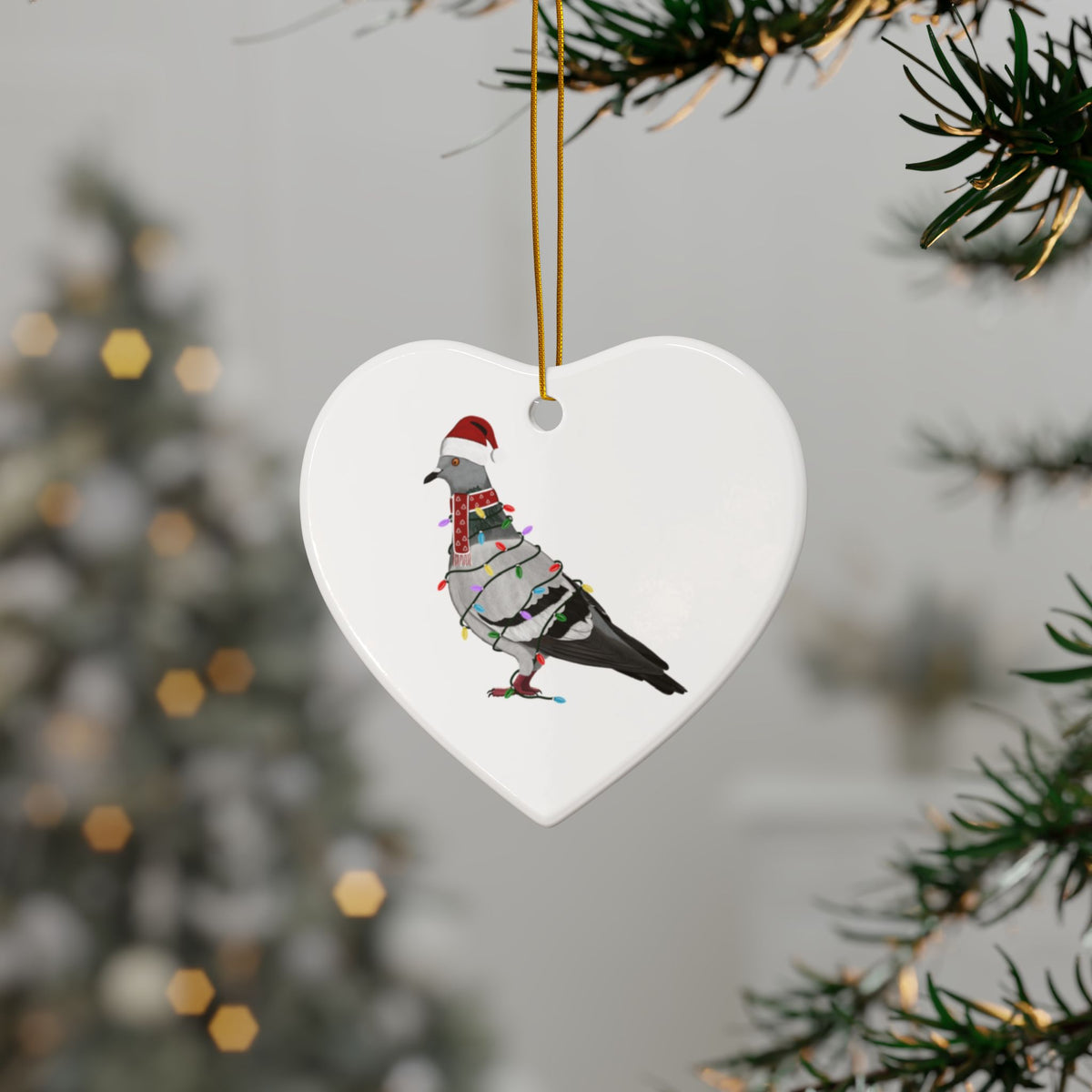 鳩のサンタクロース風陶器製クリスマスオーナメント | 丈夫な両面鳥愛好家向け装飾