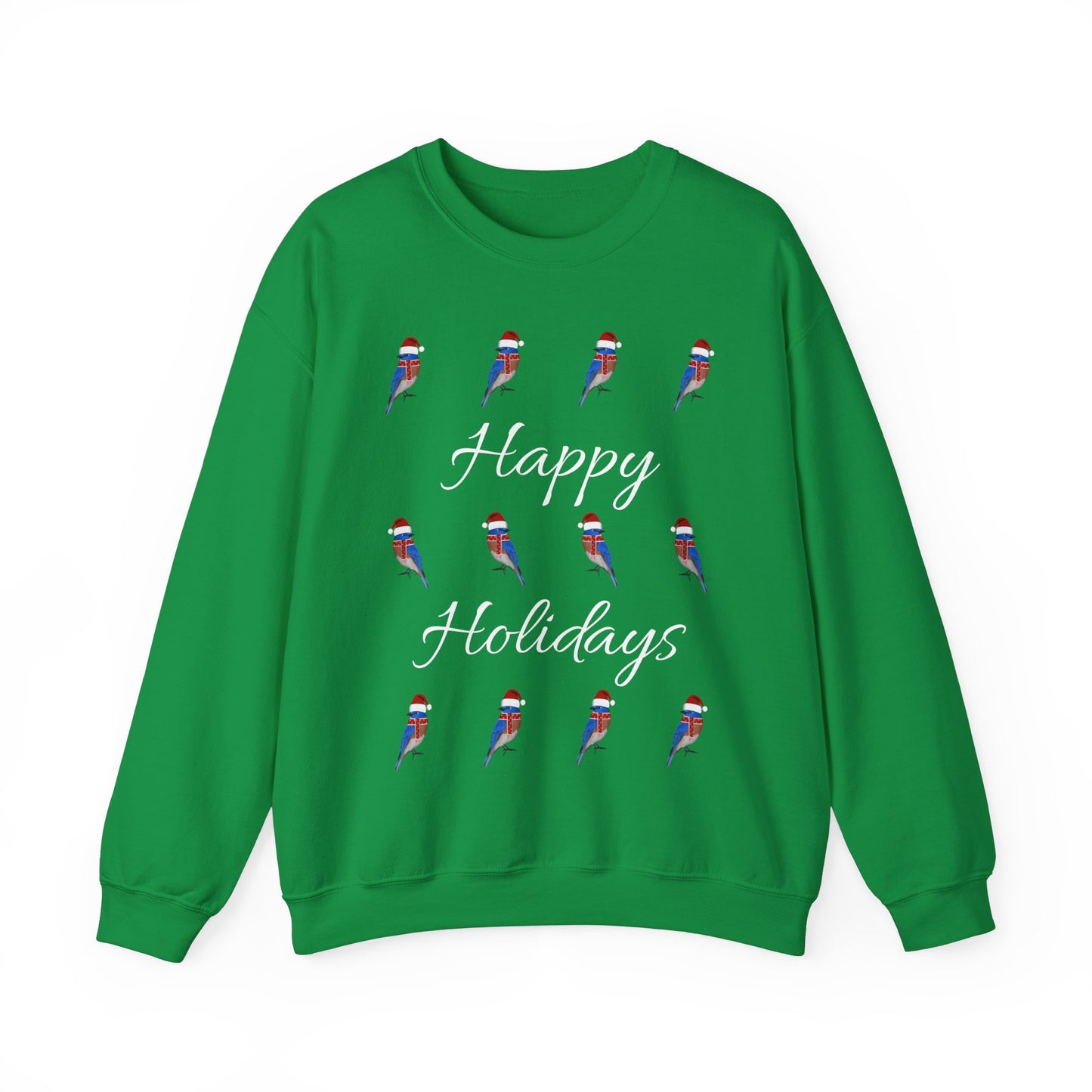 Bluebird as Santa with Hat and Scarf Happy Holidays Birdwatcher Christmas Bird Sweatshirt