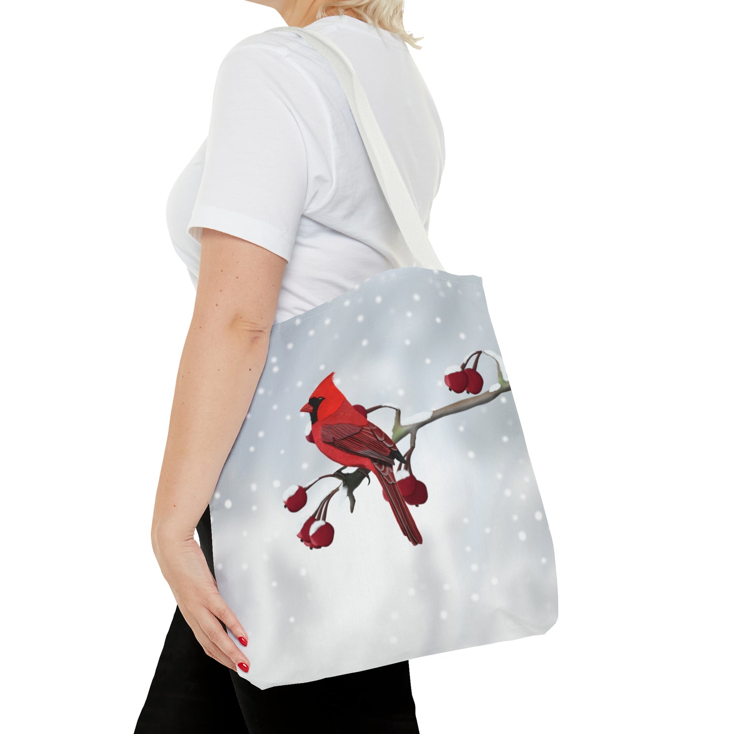Cardinal on a Winter Branch Bird Tote Bag 16"x16" - jz.birds