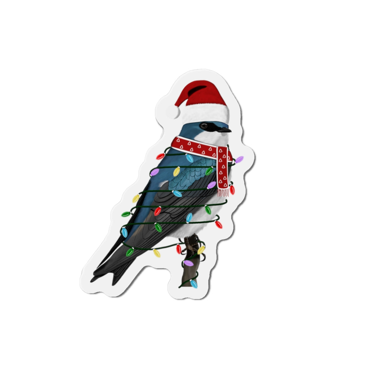 Tree Swallow Home Decor – with Fairy Lights and Scarf Christmas Bird Magnet