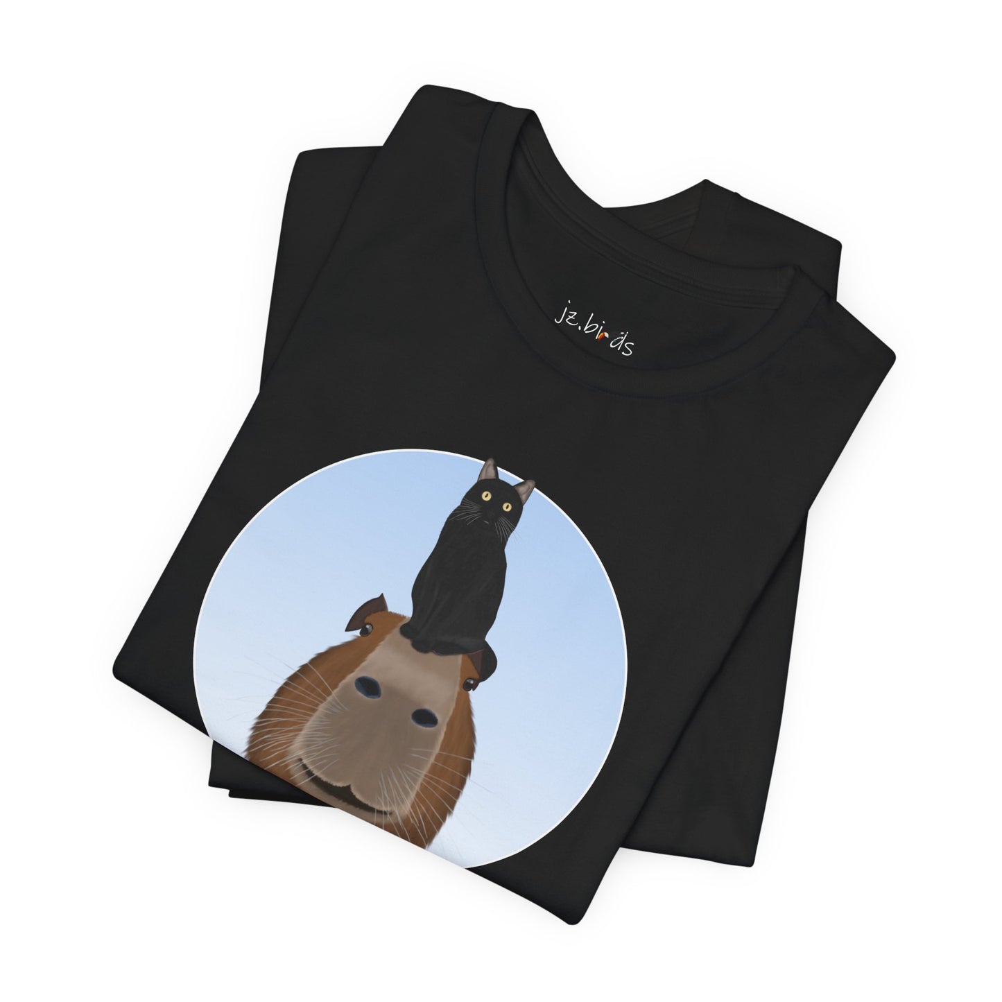 Capybara with Friendly Black Cat Funny T-Shirt