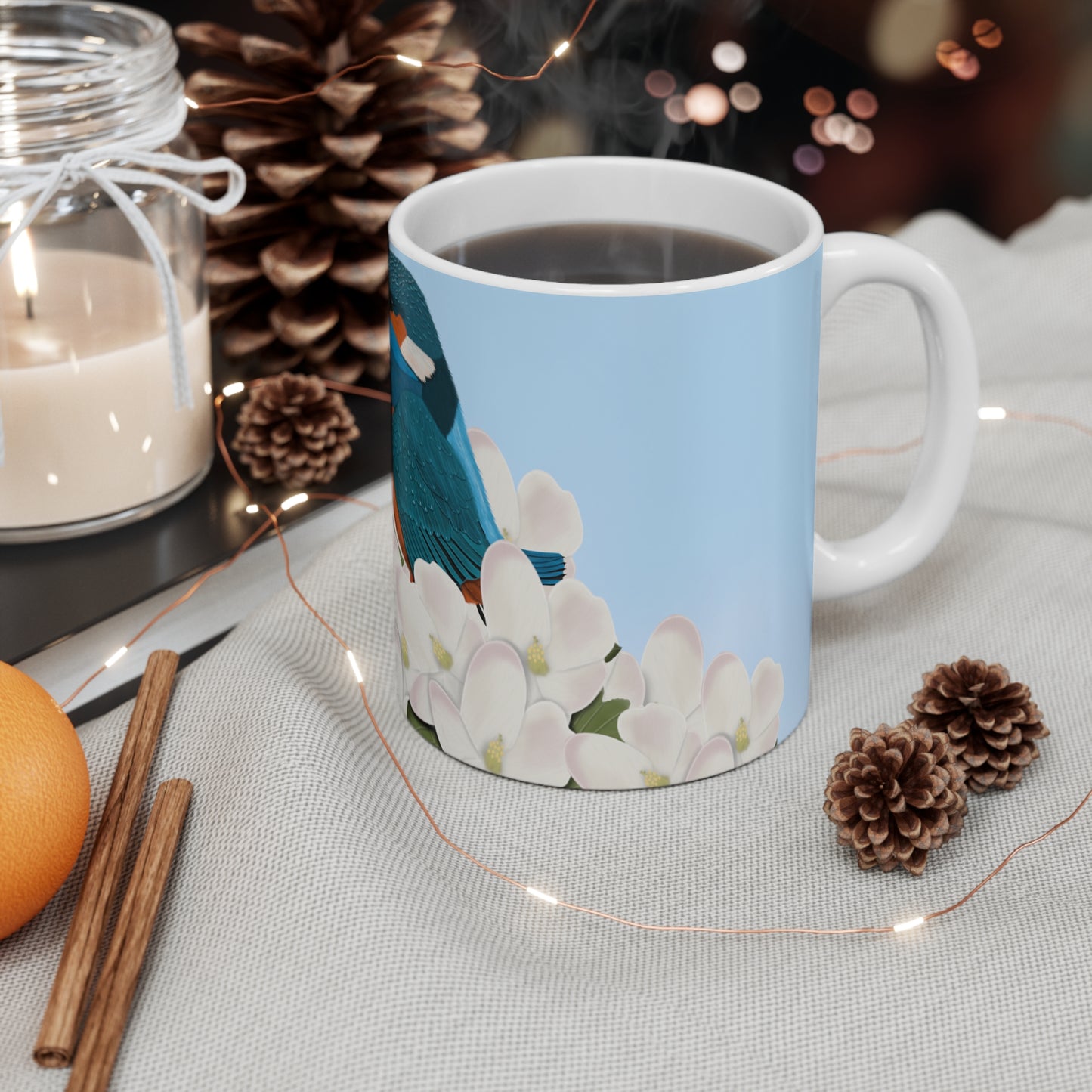 Kingfisher Spring Apple Blossoms Bird Ceramic Mug 11oz - jz.birds