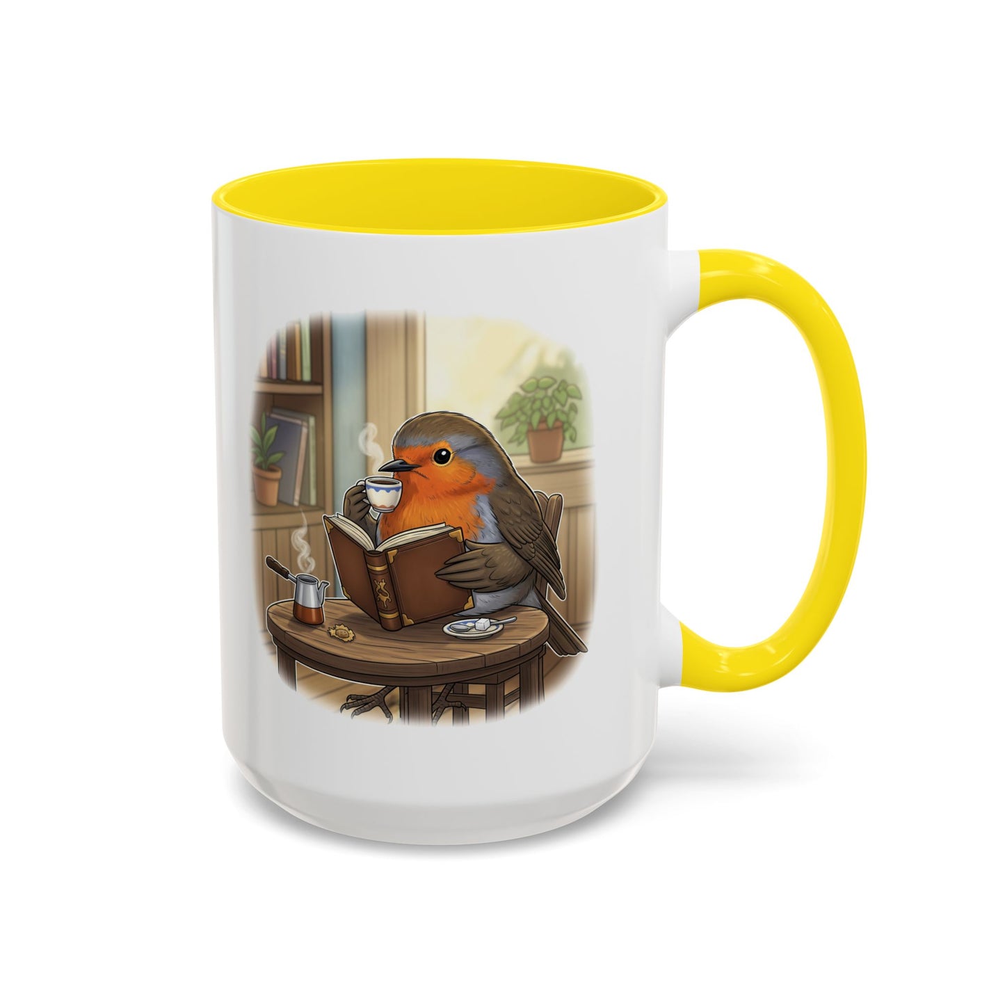 Robin Reads Books and Drinks Coffee Bird Mug for Bird and Book Lovers