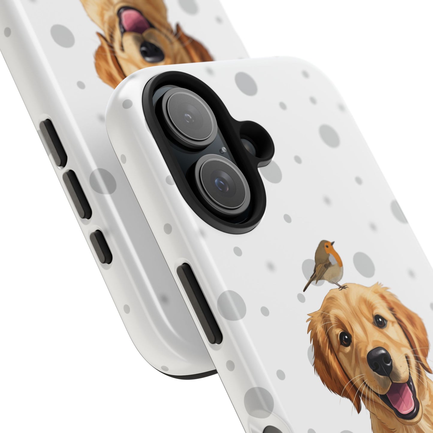 Cute Golden Retriever with European Robin Animal iPhone Case - Dual-Layer PC/TPU Protective Cover for iPhone
