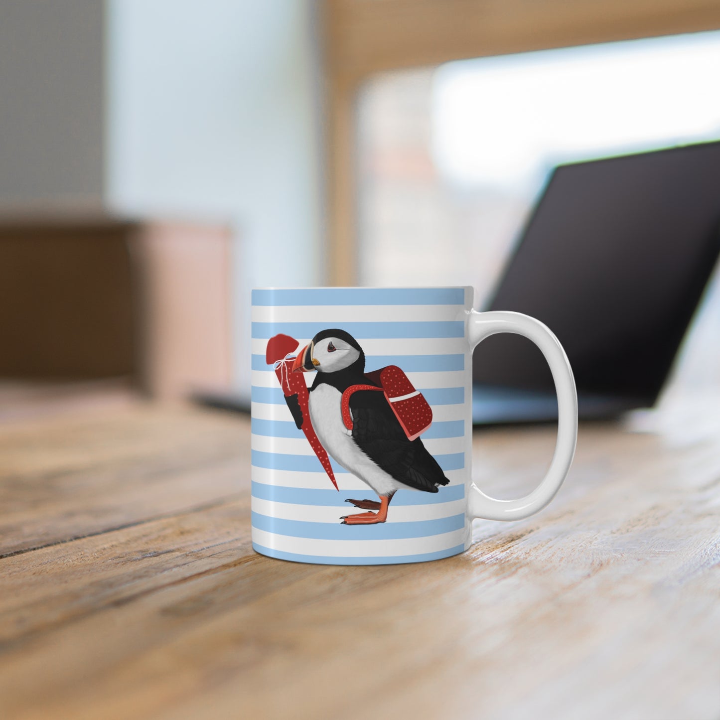 Puffin School Enrollment First Day of School Bird Ceramic Mug 11oz Blue