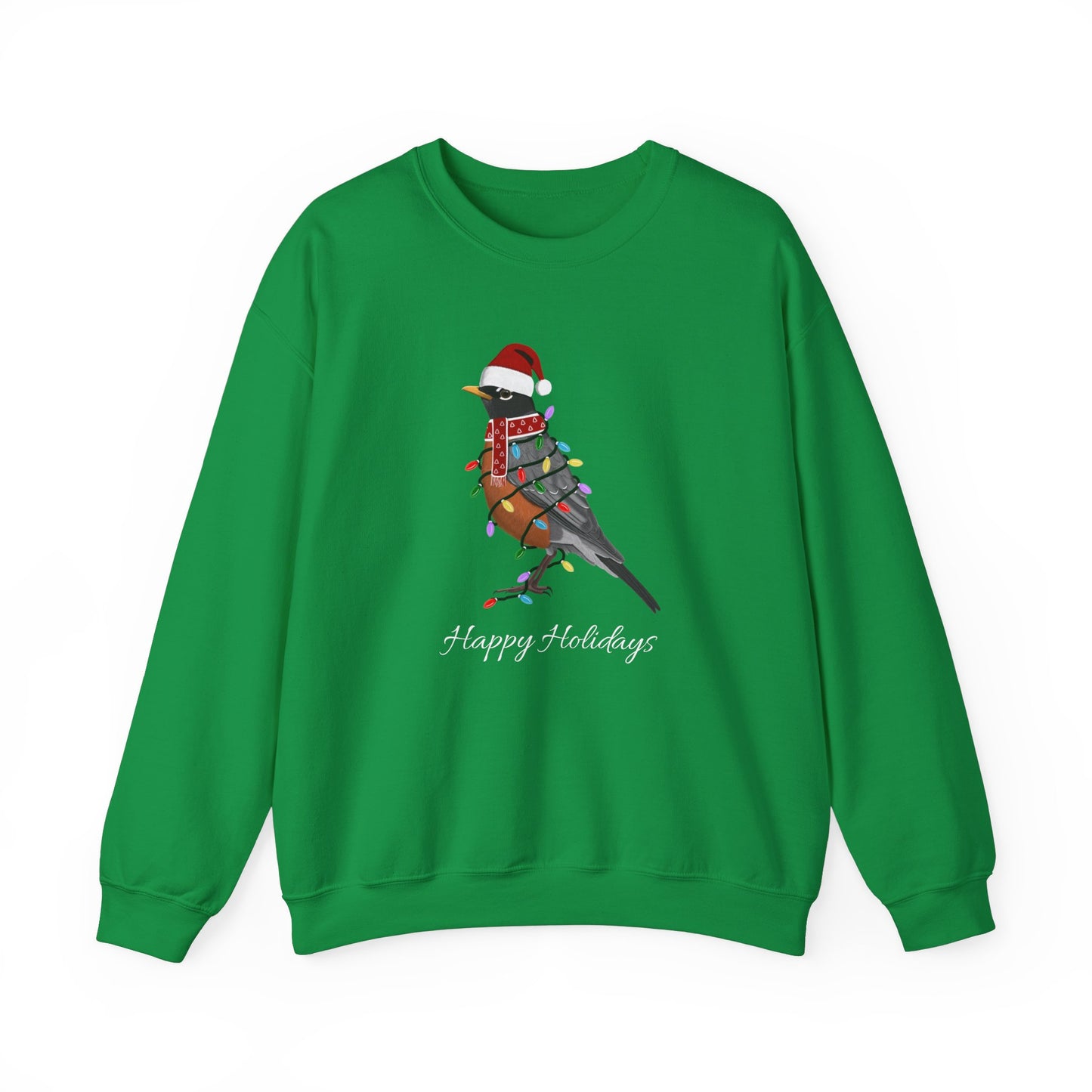Robin with Fairy Lights as Santa Happy Holidays Birdwatcher Christmas Bird Sweatshirt
