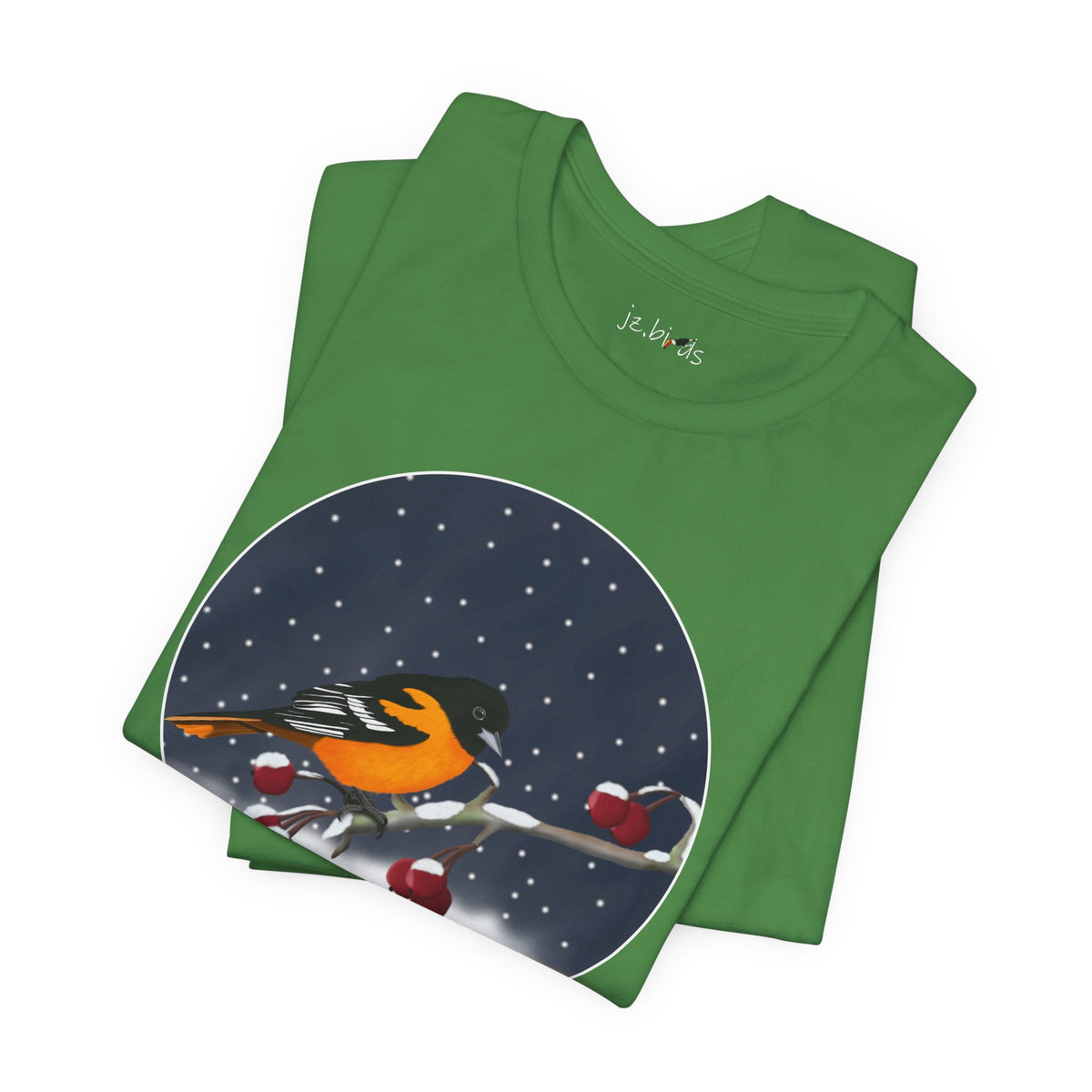 Baltimore Oriole on a Winter Branch Birdwatcher Christmas Bird T-Shirt