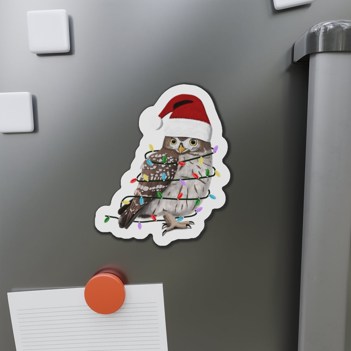 Owl with Fairy Lights and Scarf Christmas Bird Magnet