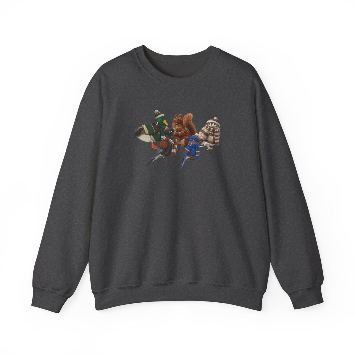 Cozy Winter Crewneck: Backyard Birds & Squirrel in Knitwear – Animal Lover Gift, Sweatshirt