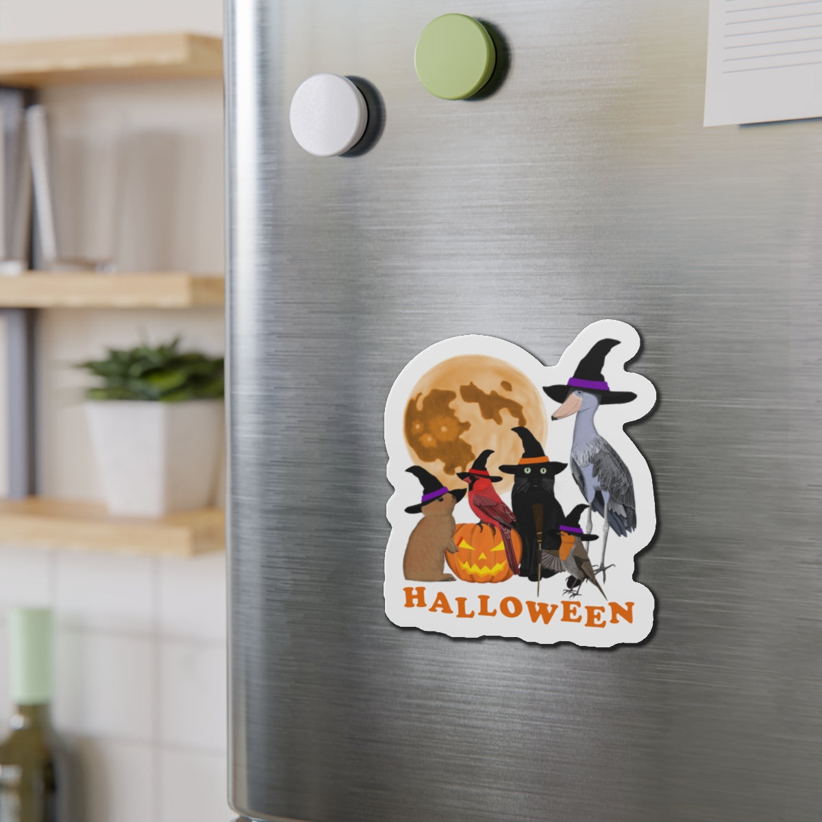 Robin Shoebill Cardinal with Cat and Bunny Halloween Bird Magnet