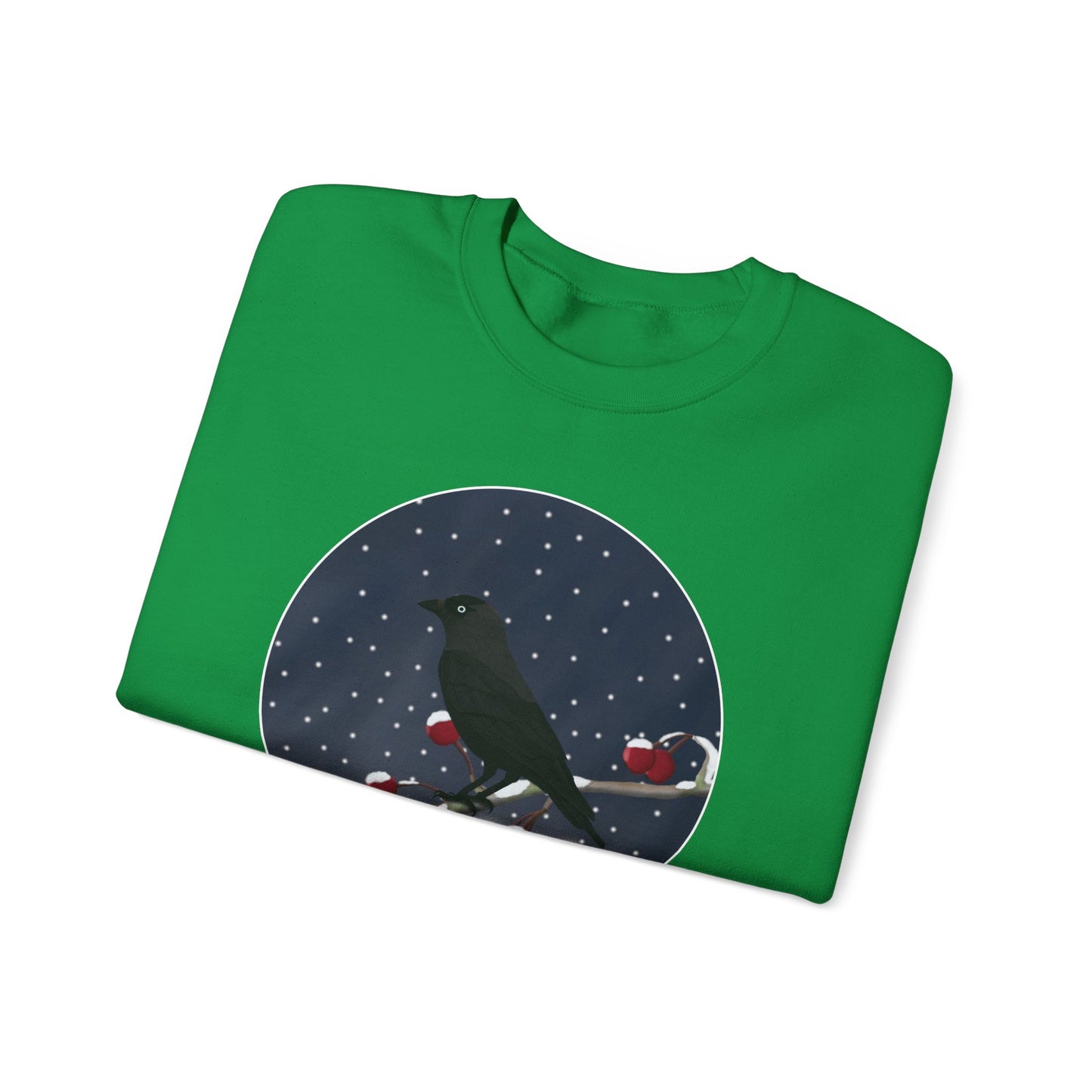 Western Jackdaw on a Winter Branch Birdwatcher Christmas Bird Sweatshirt