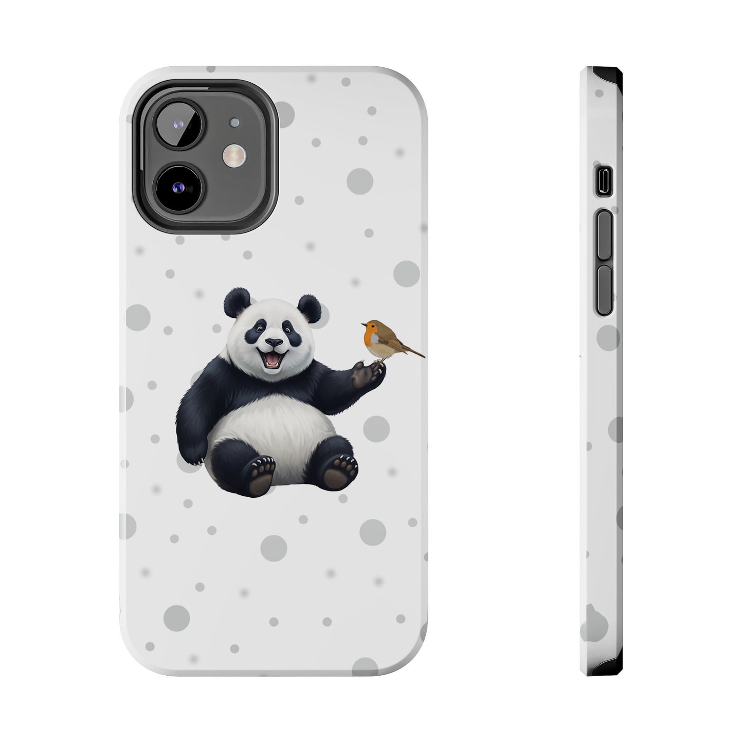 Cute Panda Bear with European Robin Animal iPhone Case - Dual-Layer PC/TPU Protective Cover for iPhone