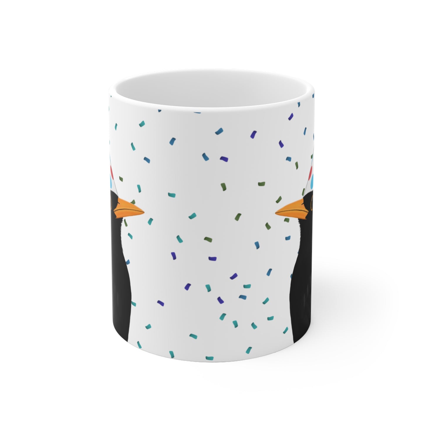 Amsel feiert Geburtstag mit Partyhut und Konfetti Vogel Tasse