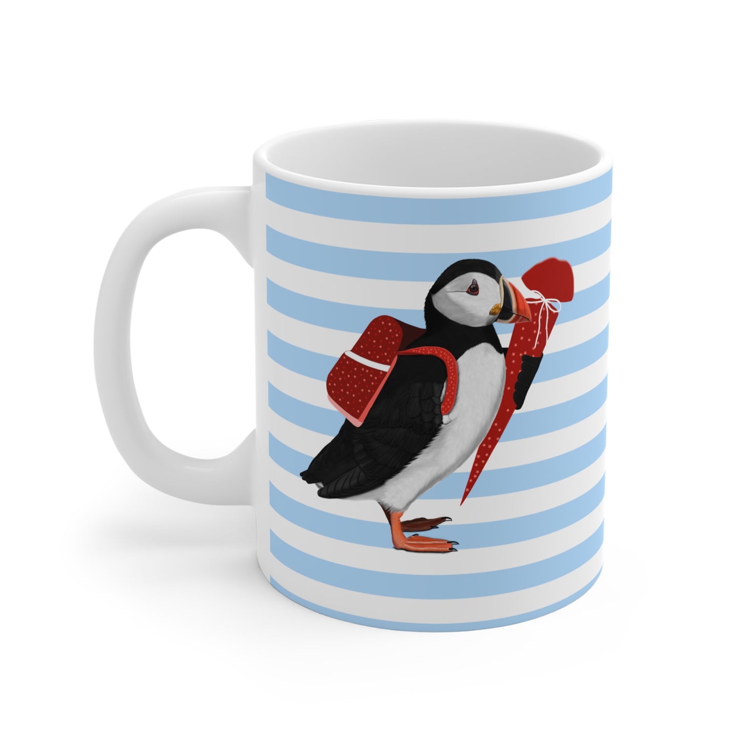 Papageitaucher Vogel Tasse als Geschenk zur Einschulung Blau Weiß