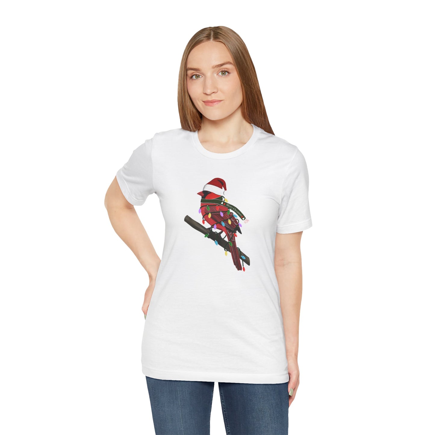 Cardinal with Fairy Lights Christmas Bird T-Shirt