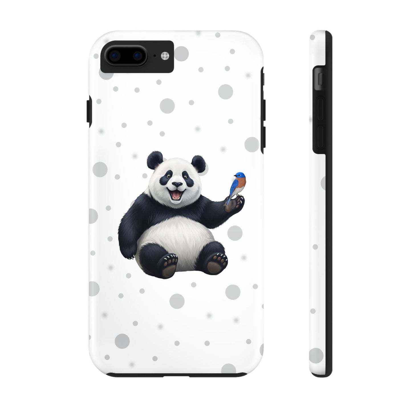 Cute Panda Bear with a Bluebird Animal iPhone Case - Dual-Layer PC/TPU Protective Cover for iPhone