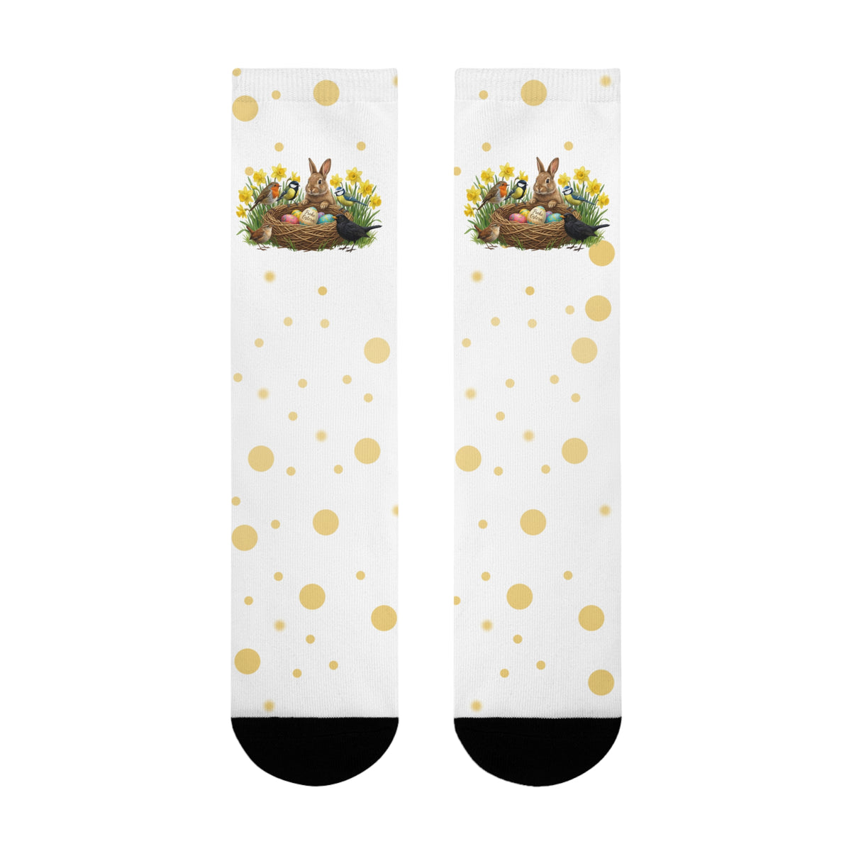 Vogel Socken mit Osterglocken – Kaninchen, Amsel, Rotkehlchen, Meisen & Zaunkönig am Osternest – Accessories,