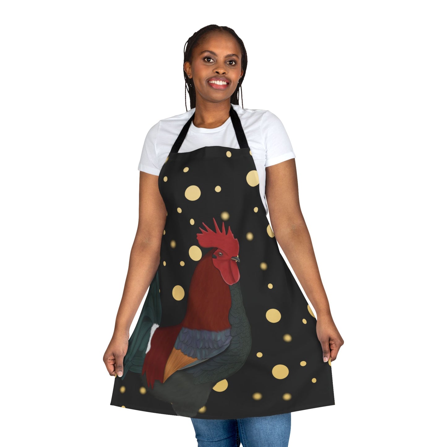 Rooster Golden Dots Birdlover Bird Art Apron Black