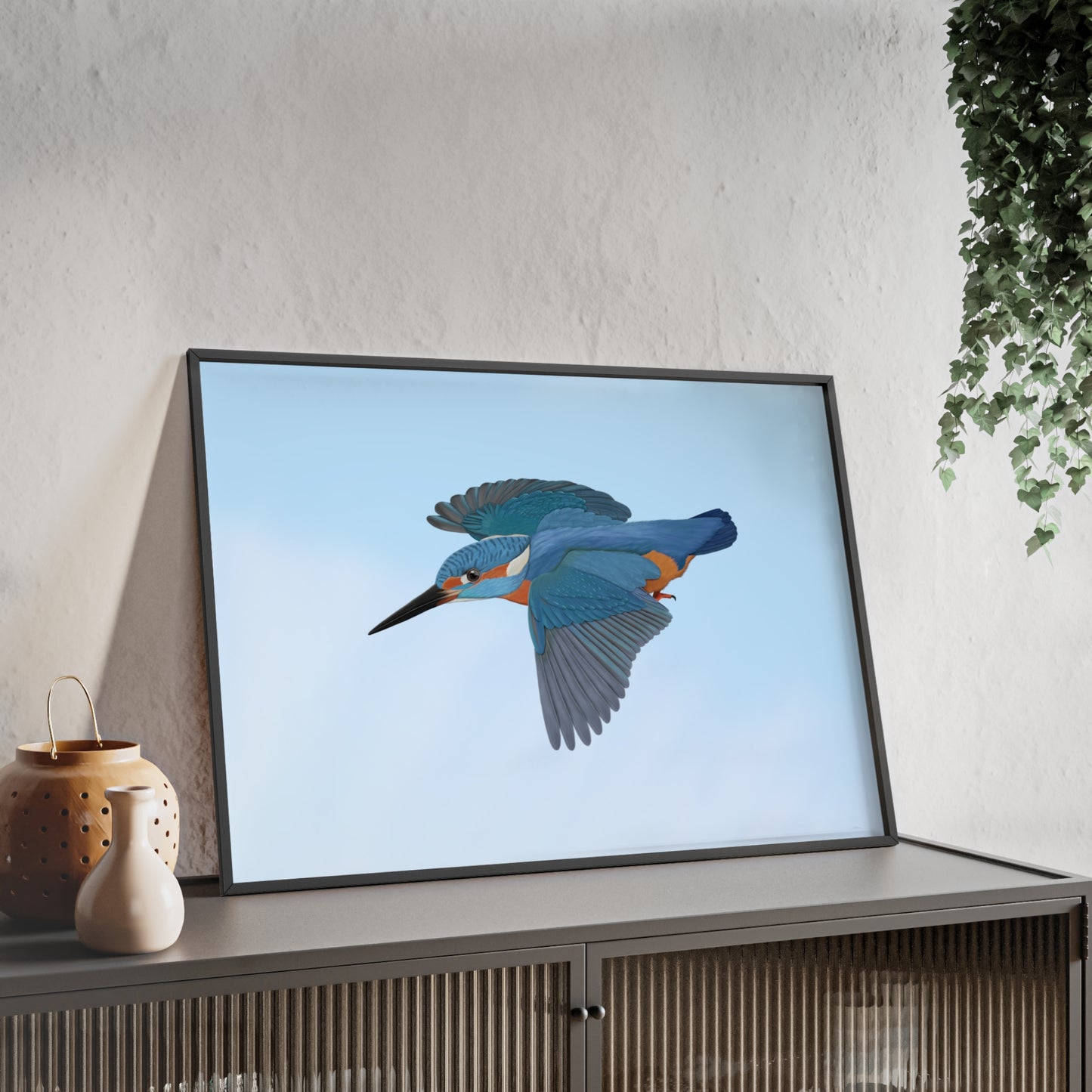 Vogel Poster im Holzrahmen - Eisvogel Poster Gartenvogel Singvogel