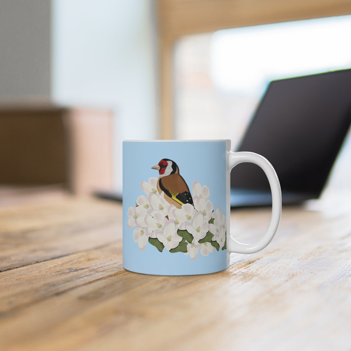 Stieglitz mit Apfelblüten im Frühling Vogel Tasse für Vogelfreunde – 11 oz,