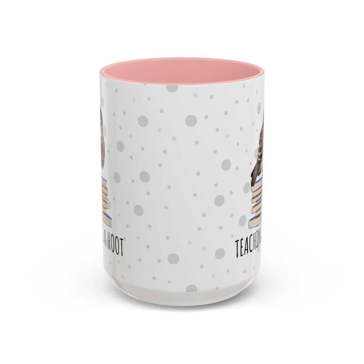 Cute Owl on Books Teacher Mug – Teaching is a Hoot – Two-Tone Classroom Coffee Cup