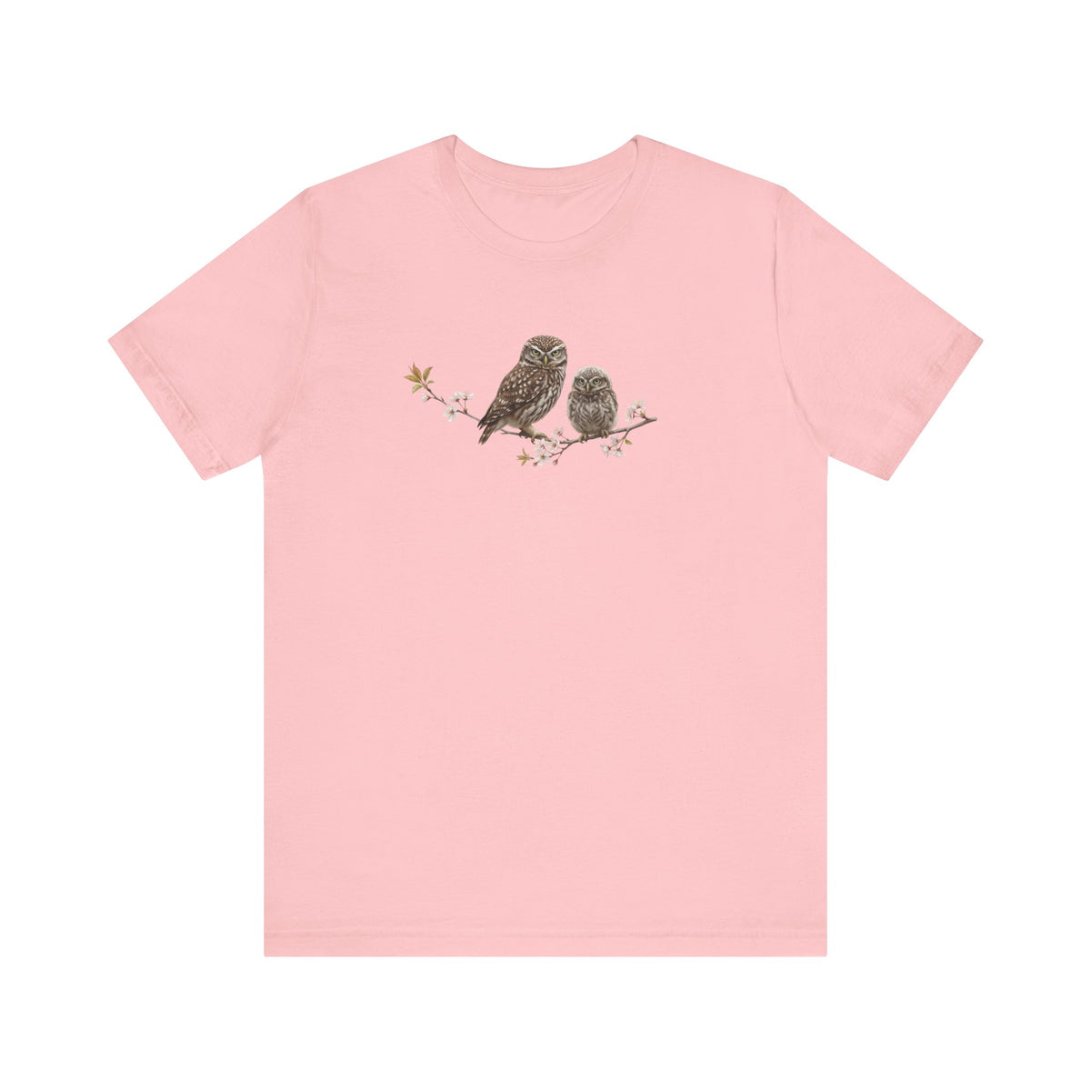 Little Owl & Fledgling T-Shirt | Spring Blossoms Unisex Graphic Tee