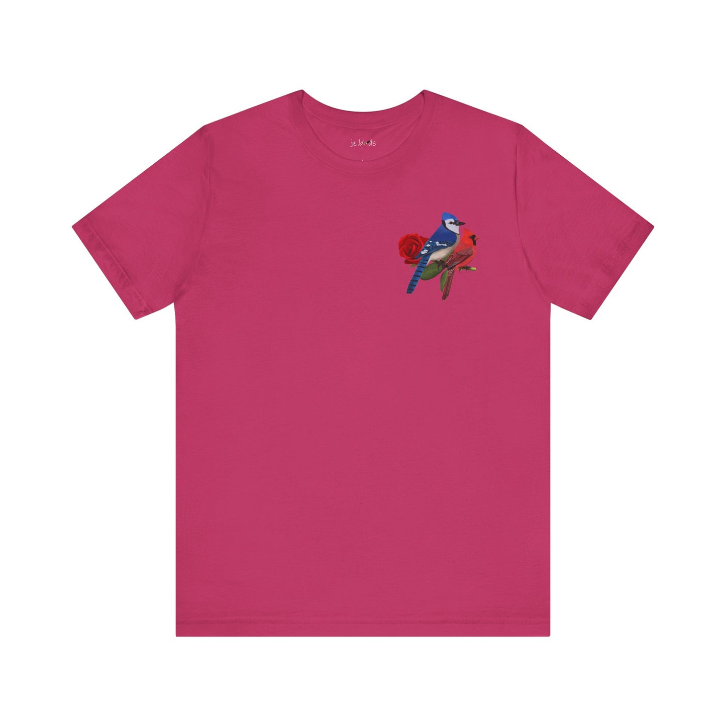 Valentine's Day Blue Jay Cardinal Birds on Rose T-Shirt