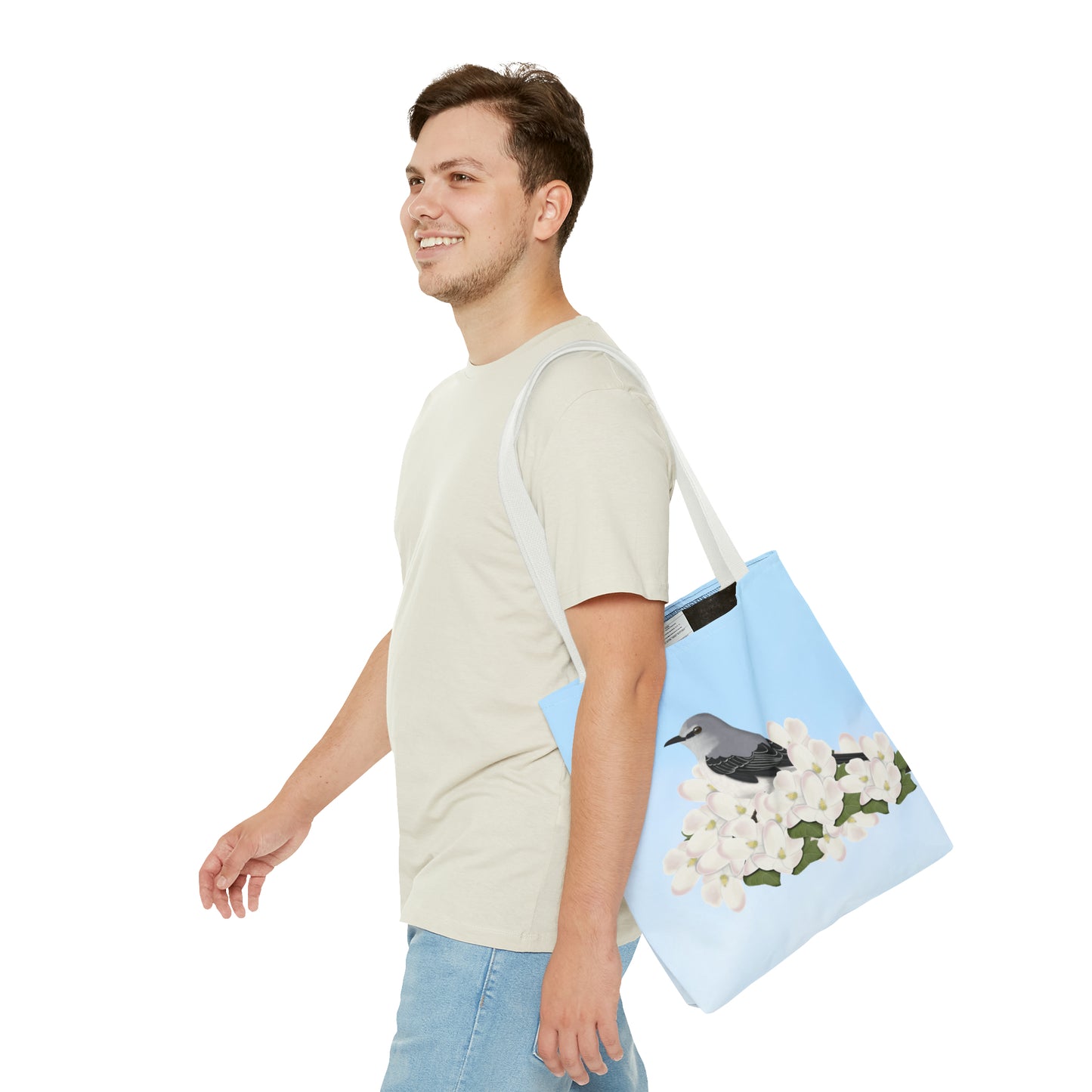 Mockingbird in Spring Blossoms Bird Tote Bag 16"x16" - jz.birds