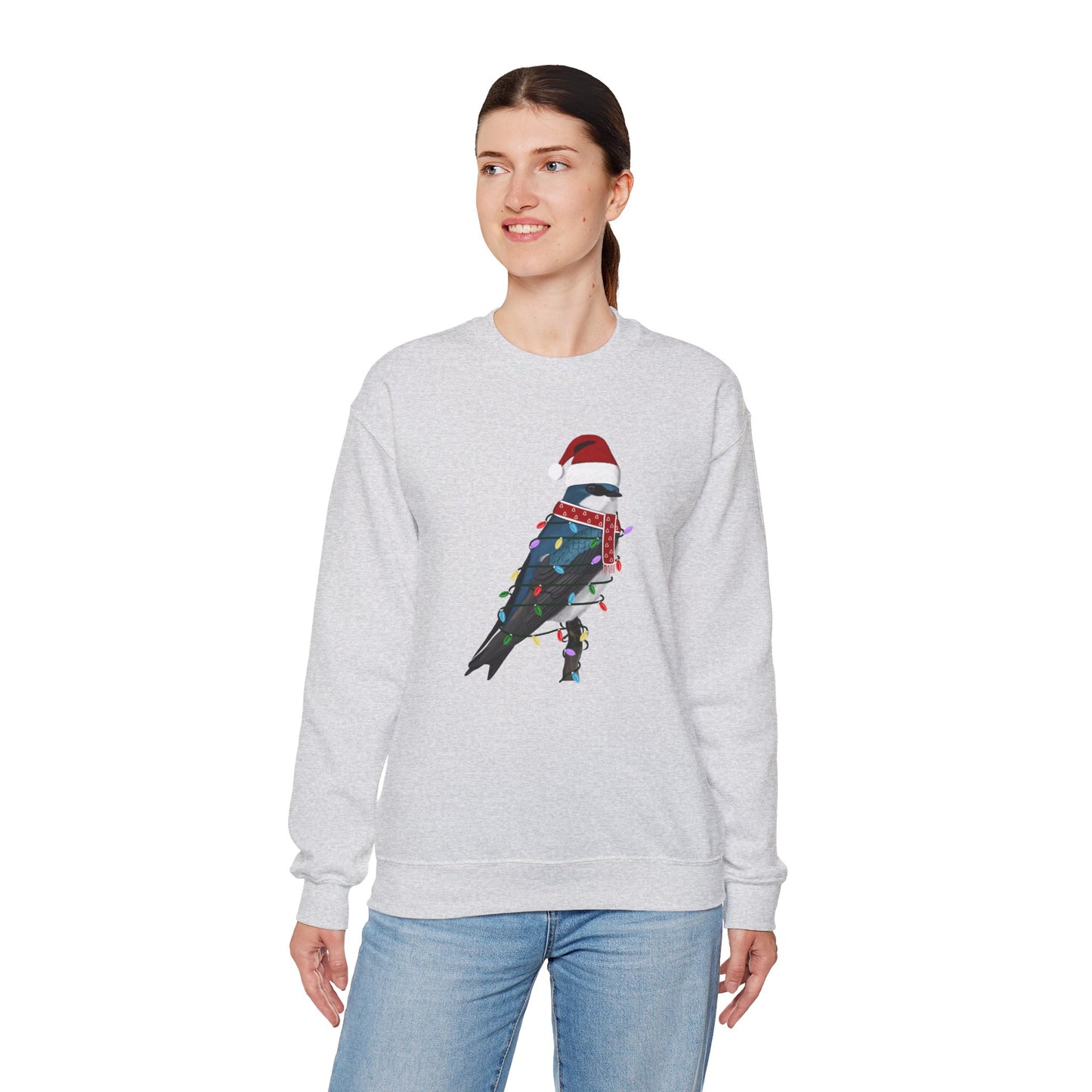 Tree Swallow with Fairy Lights Santa Claus Christmas Bird Sweatshirt