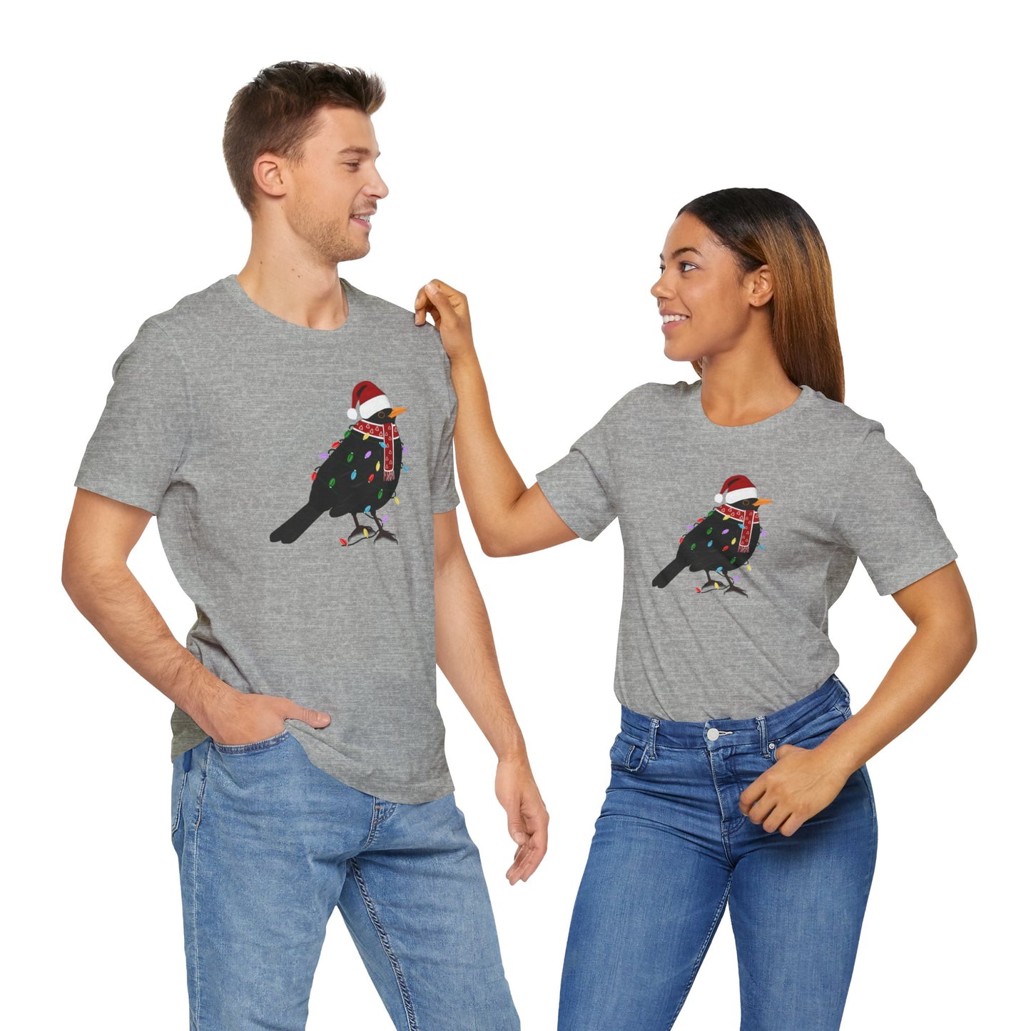 Blackbird with Fairy Lights Christmas Bird T-Shirt
