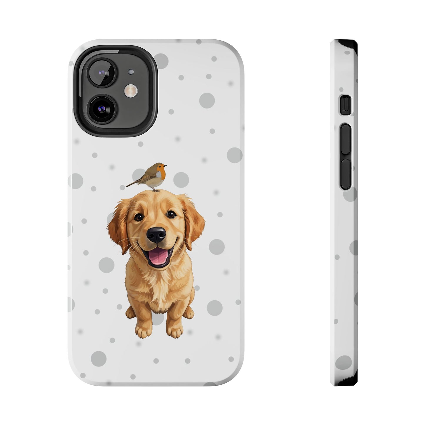 Cute Golden Retriever with European Robin Animal iPhone Case - Dual-Layer PC/TPU Protective Cover for iPhone