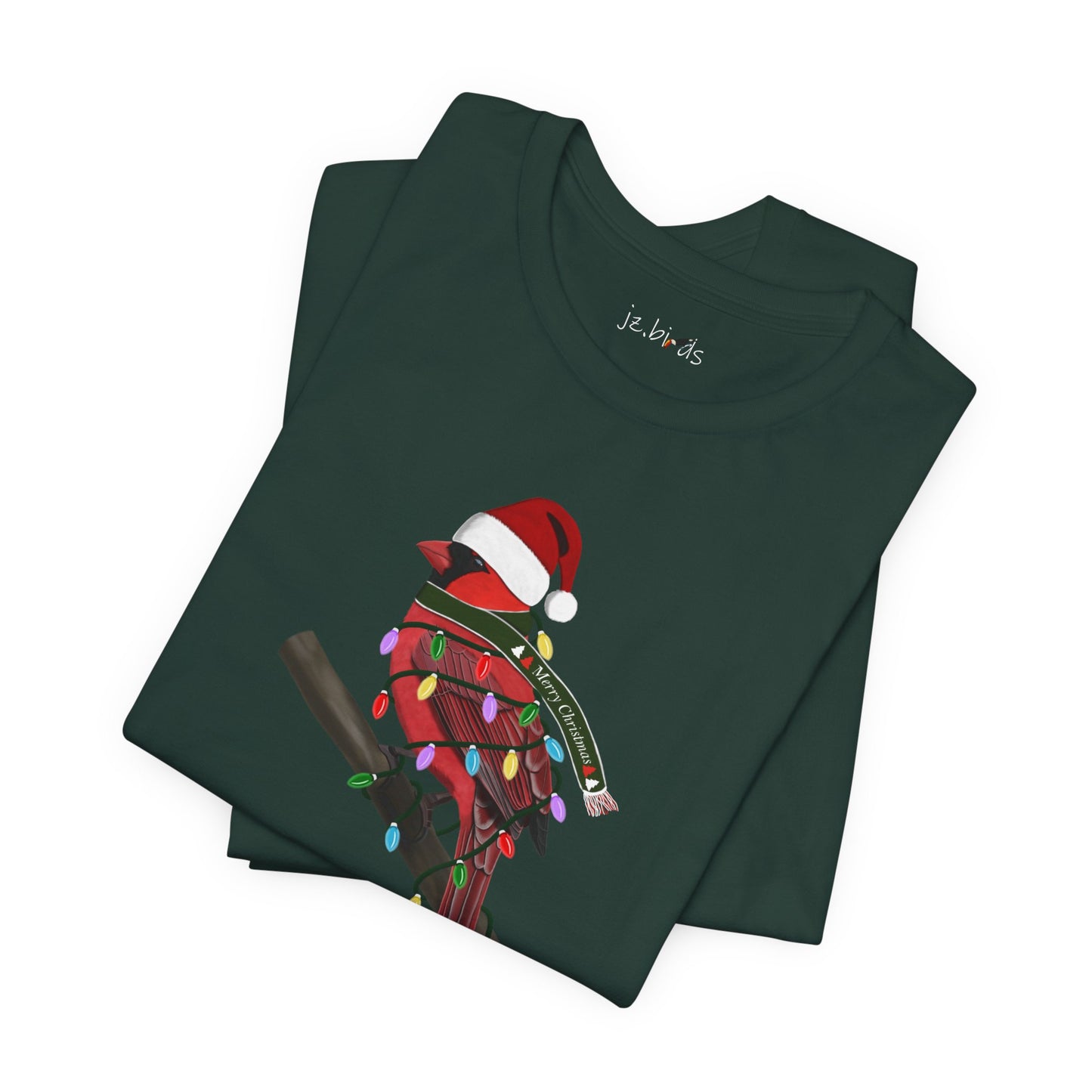 Cardinal with Fairy Lights Christmas Bird T-Shirt