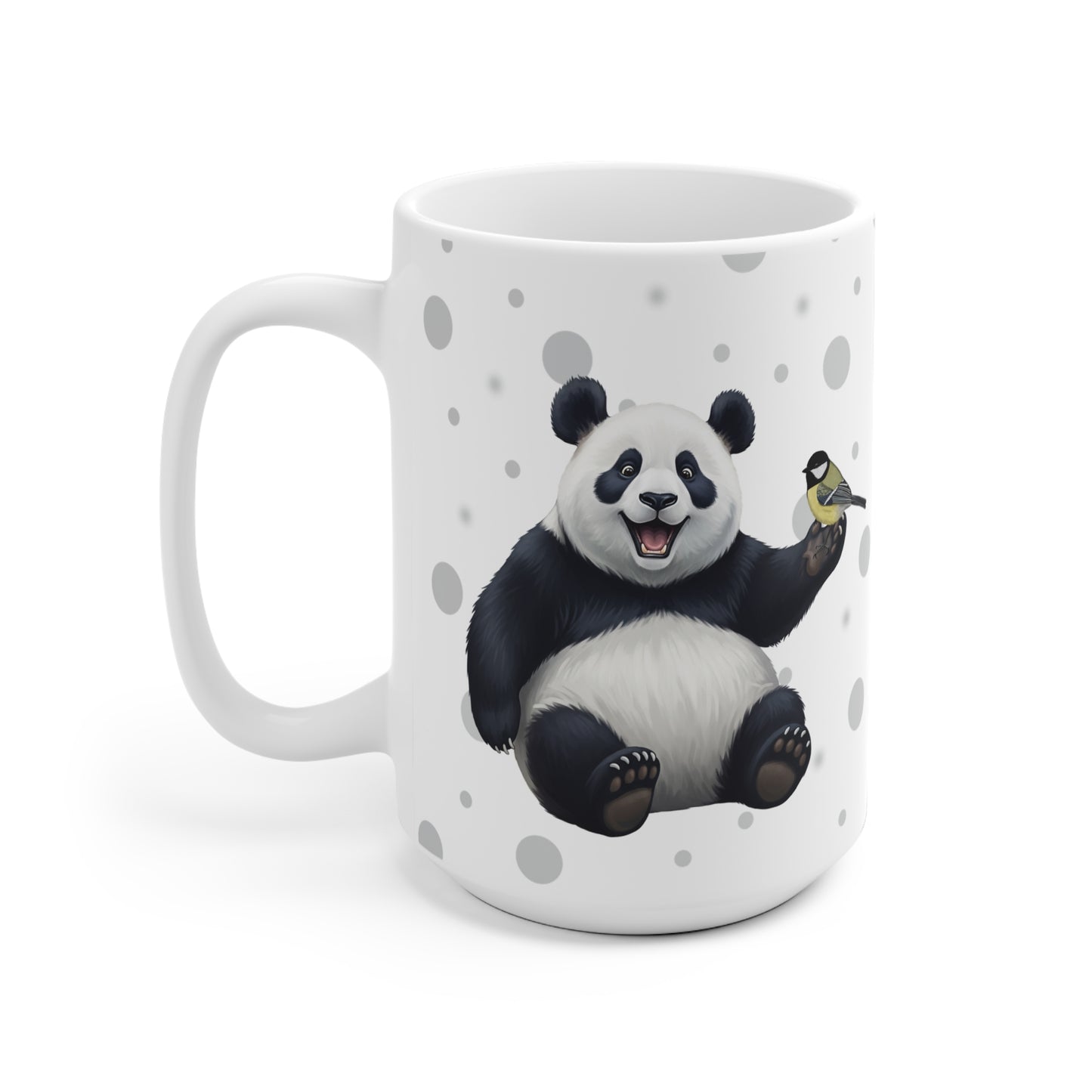 Kohlmeise mit einem fröhlichen Panda Vogel Tiermotiv Tasse Punkte Grau