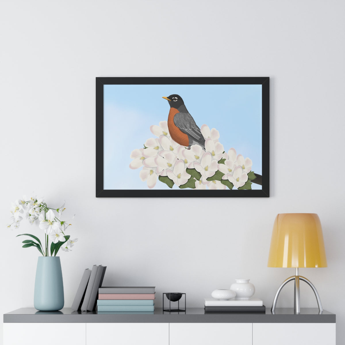 ロビンの春の花鳥額入りポスター