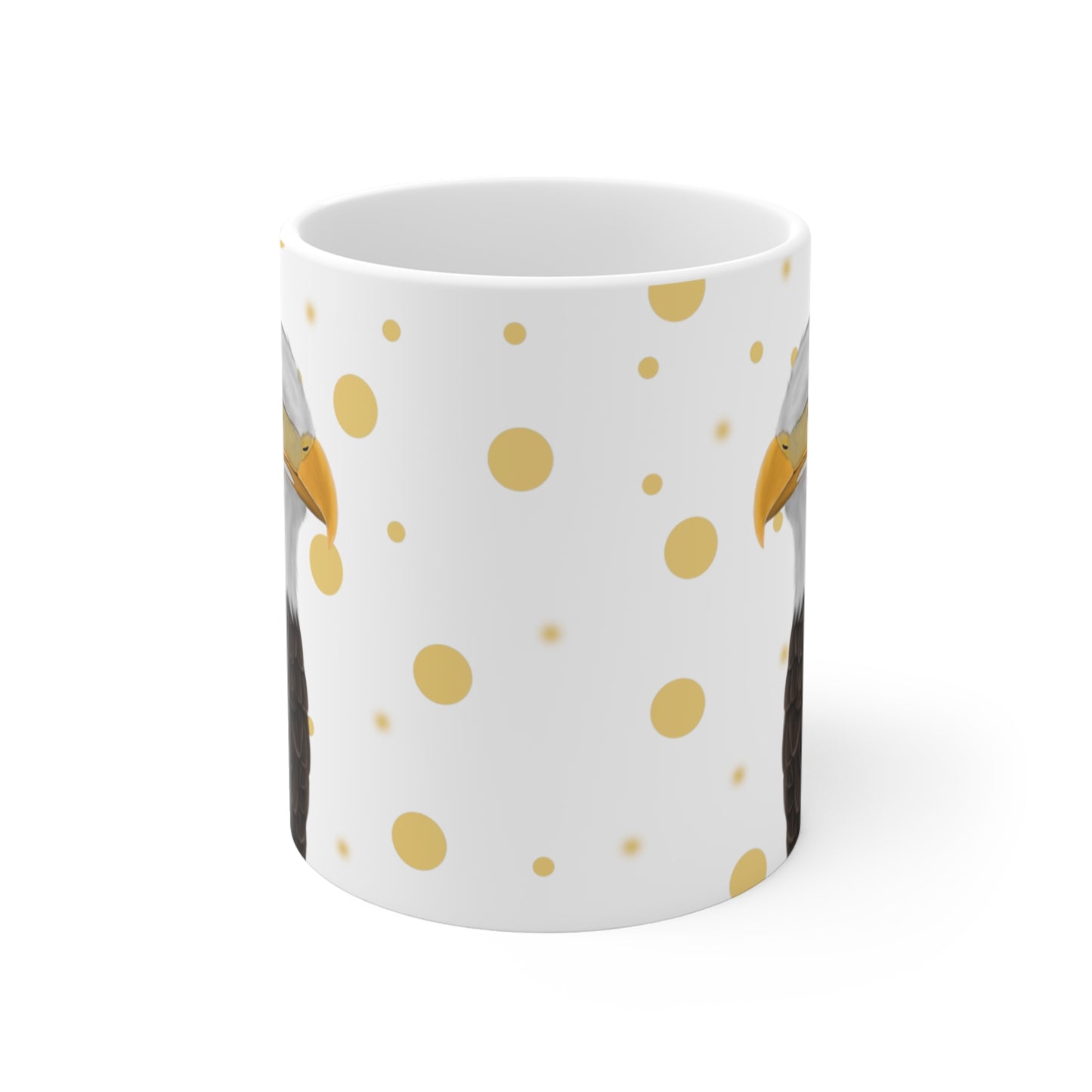 Bald Ealge Bird Ceramic Mug White Golden Dots 11oz