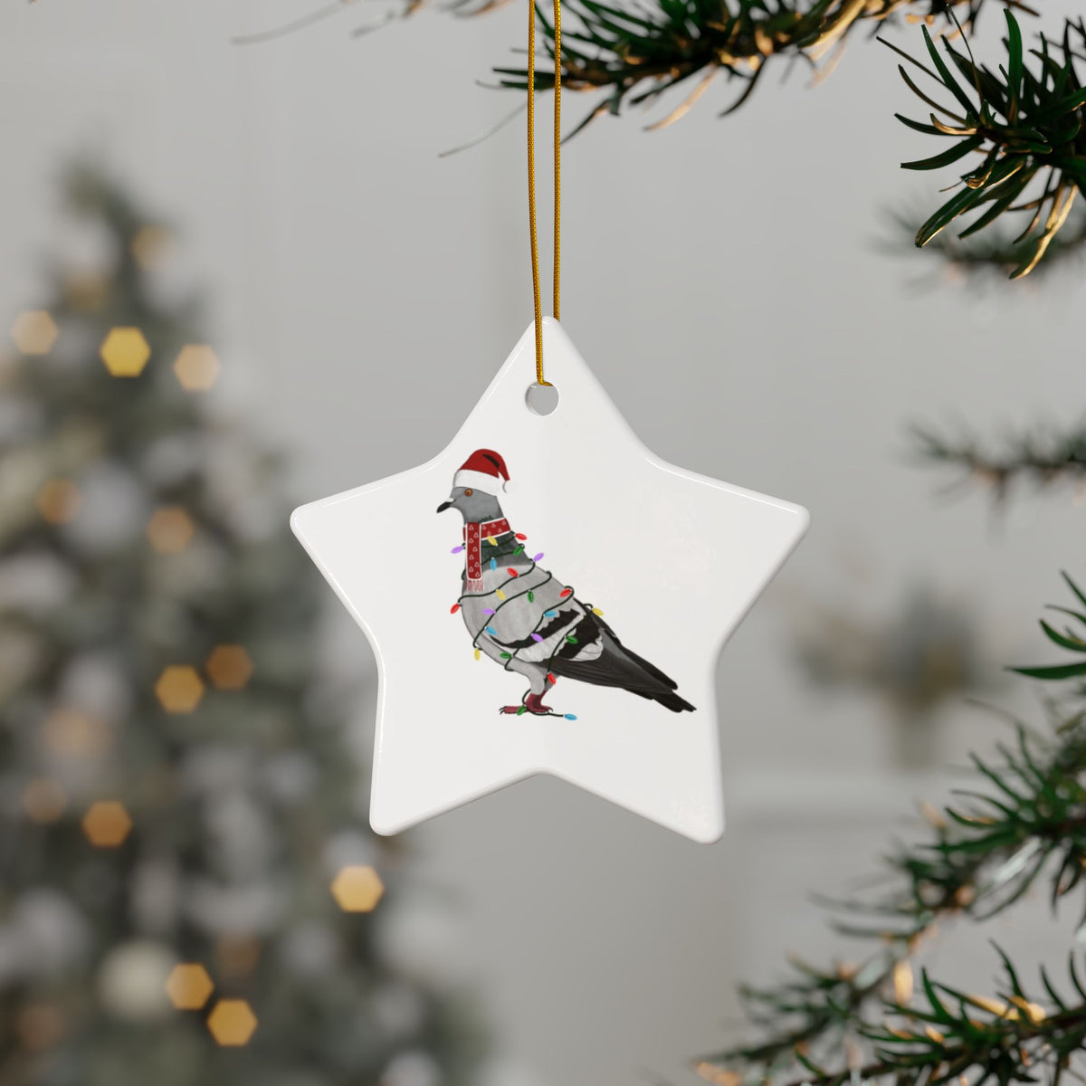 鳩のサンタクロース風陶器製クリスマスオーナメント | 丈夫な両面鳥愛好家向け装飾