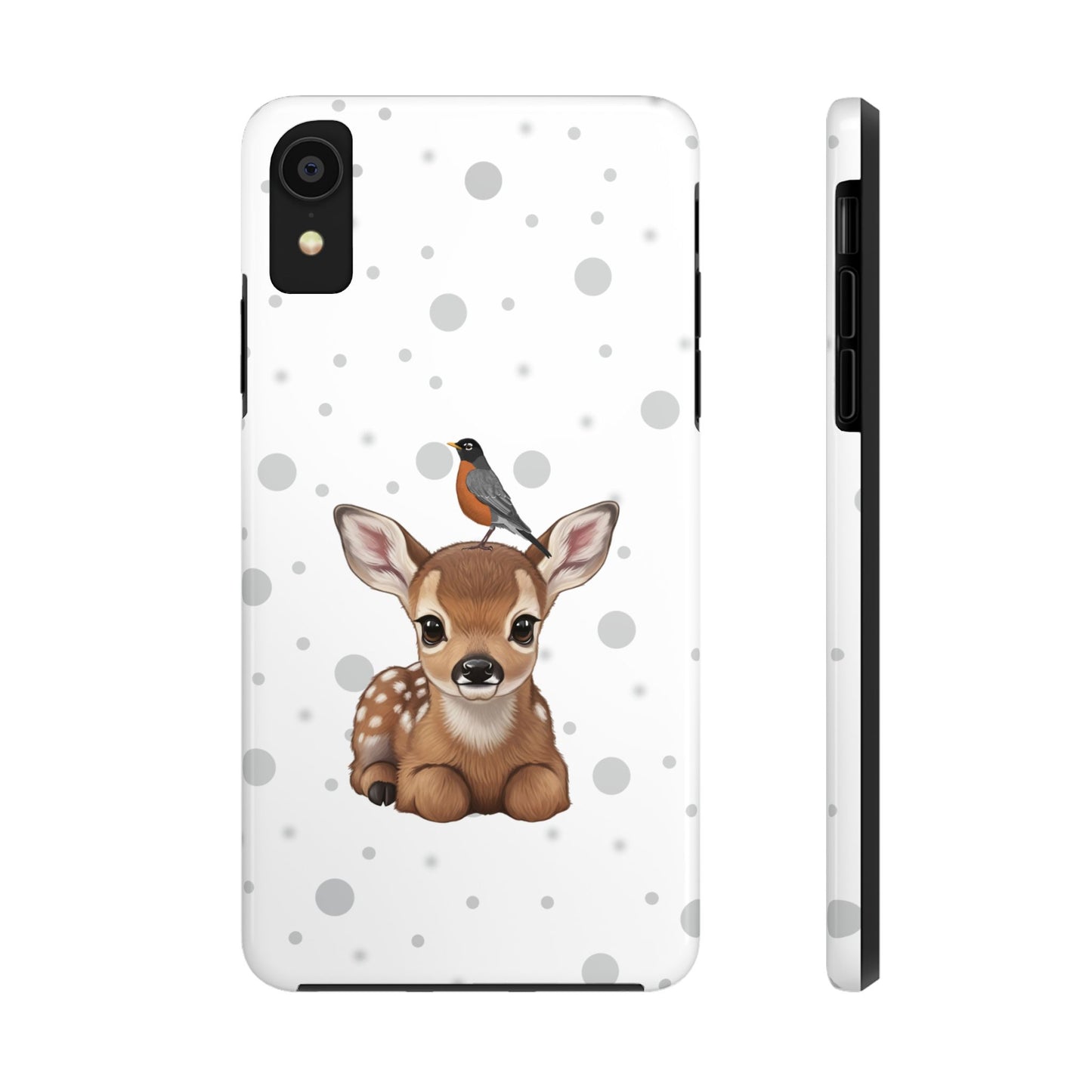 Cute Fawn with American Robin Animal iPhone Case - Dual-Layer PC/TPU Protective Cover for iPhone