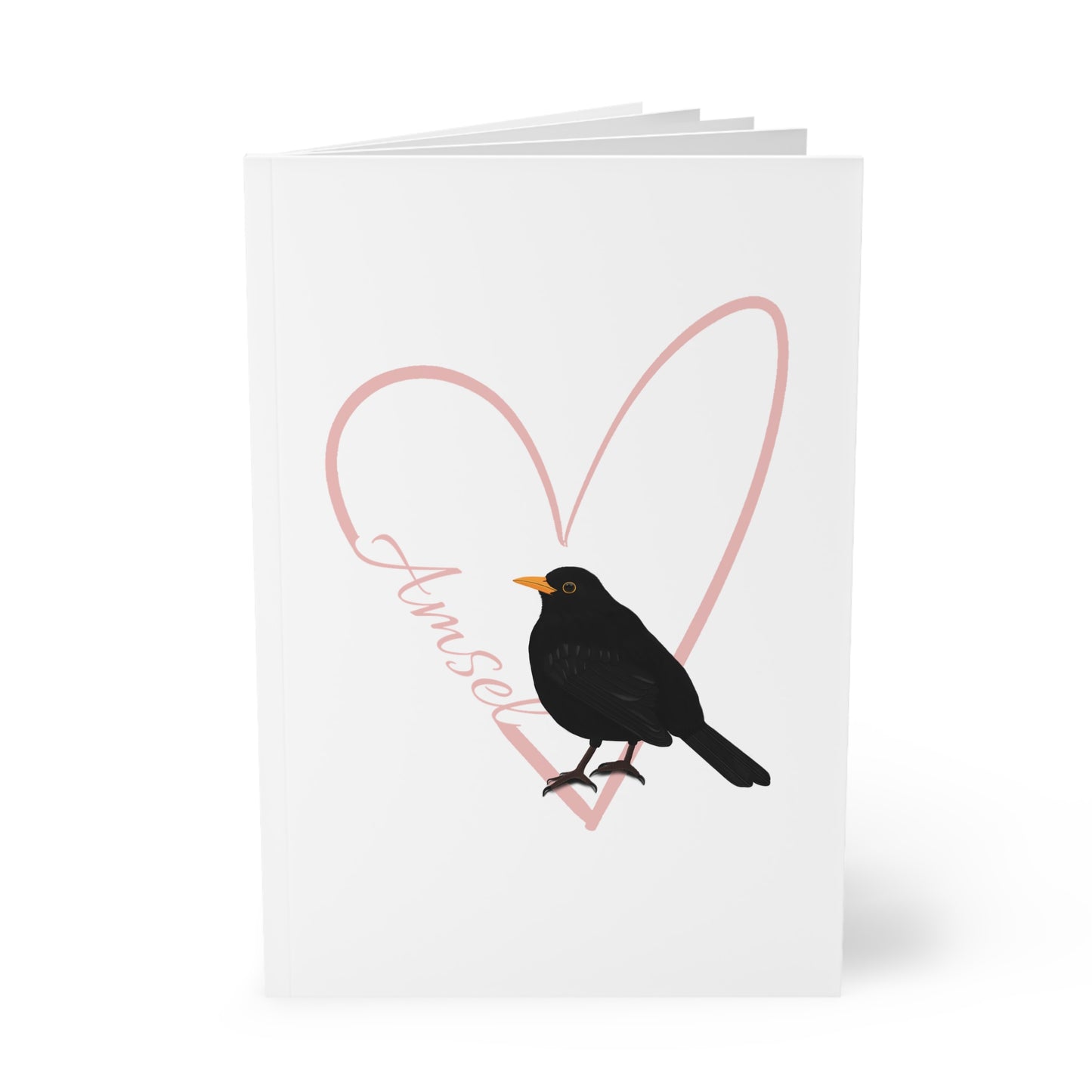 Amsel Notizbuch Vogel mit Herz A5 Softcover 150 Seiten Liniert Weiß