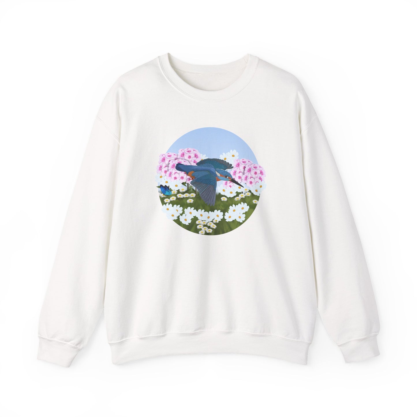 Kingfisher with Summer Flowers Sweatshirt Birding & Bird Watching Bird Lovers