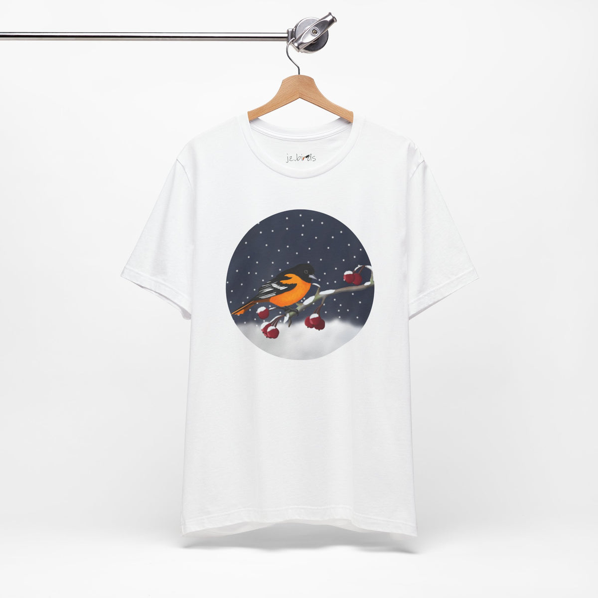 Baltimore Oriole on a Winter Branch Birdwatcher Christmas Bird T-Shirt