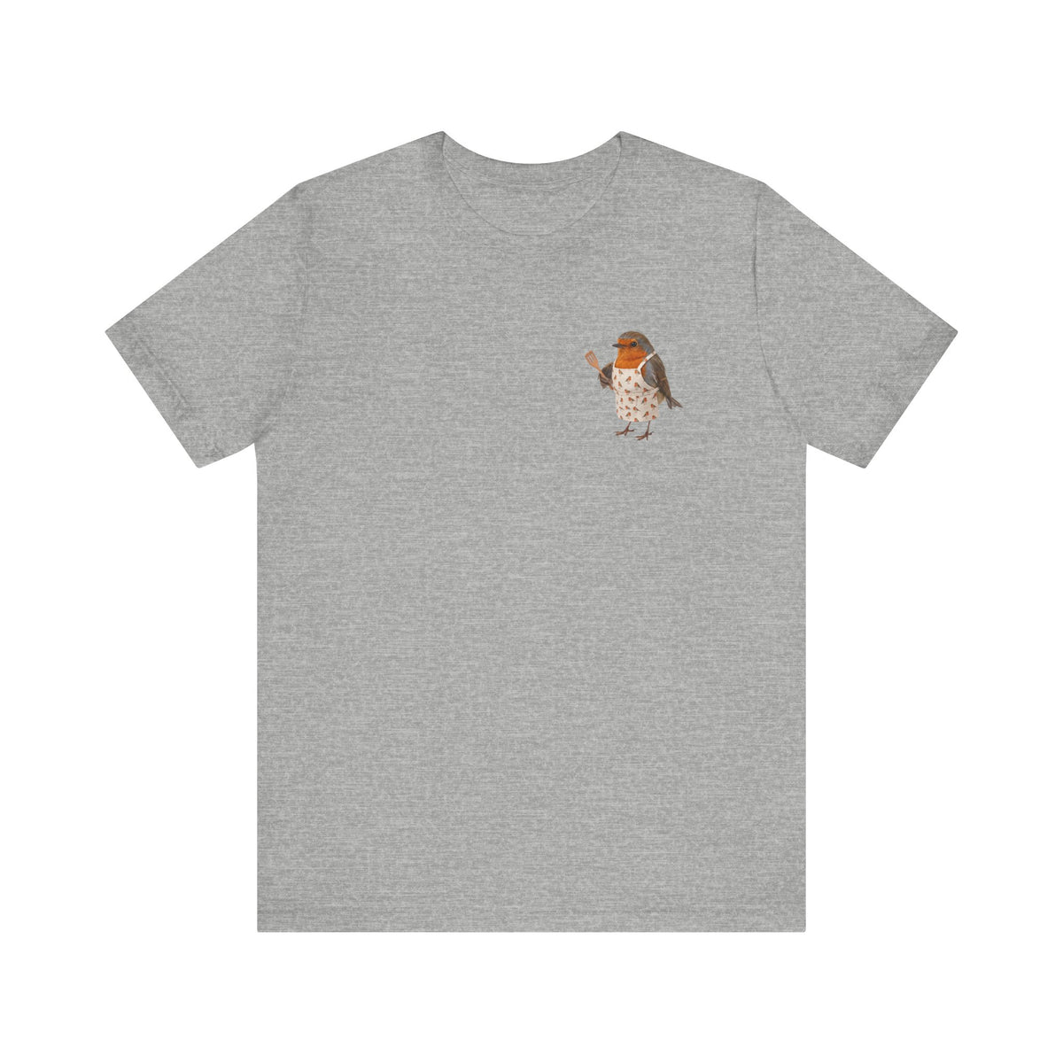 Divertida camiseta de petirrojo con delantal y espátula | Bonito motivo de pájaro para la cocina.
