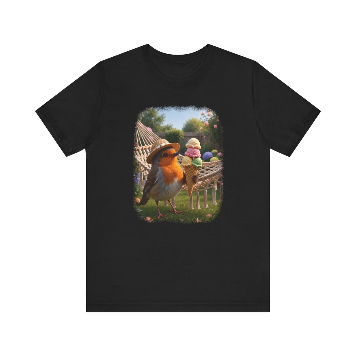 Robin Rosi Ice Cream in the Garden Premium T-Shirt for Bird Lovers